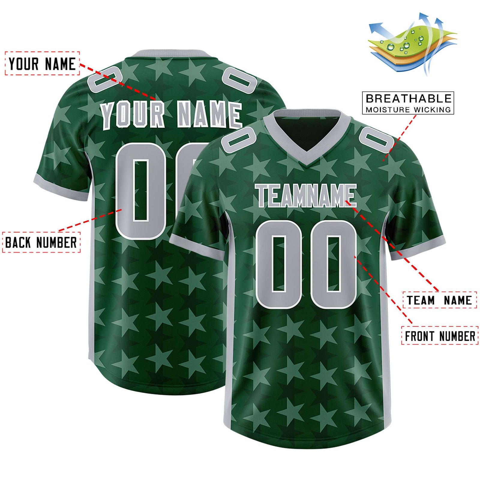 Custom Green Grey Personalized All Star Graffiti Pattern Authentic Football Jersey