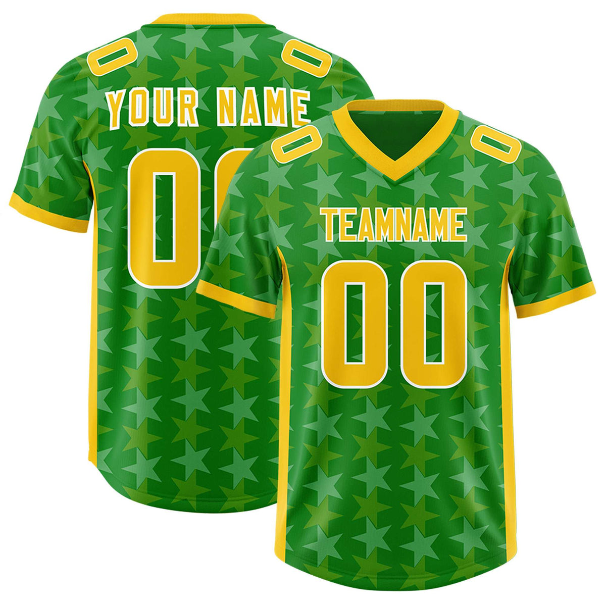 Custom Kelly Green Gold Personalized All Star Graffiti Pattern Authentic Football Jersey