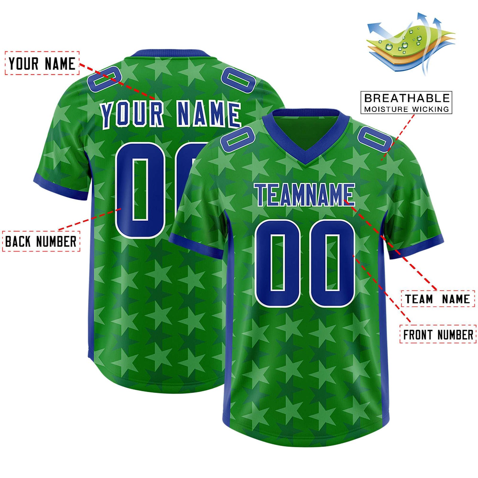 Custom Kelly Green Royal Personalized All Star Graffiti Pattern Authentic Football Jersey