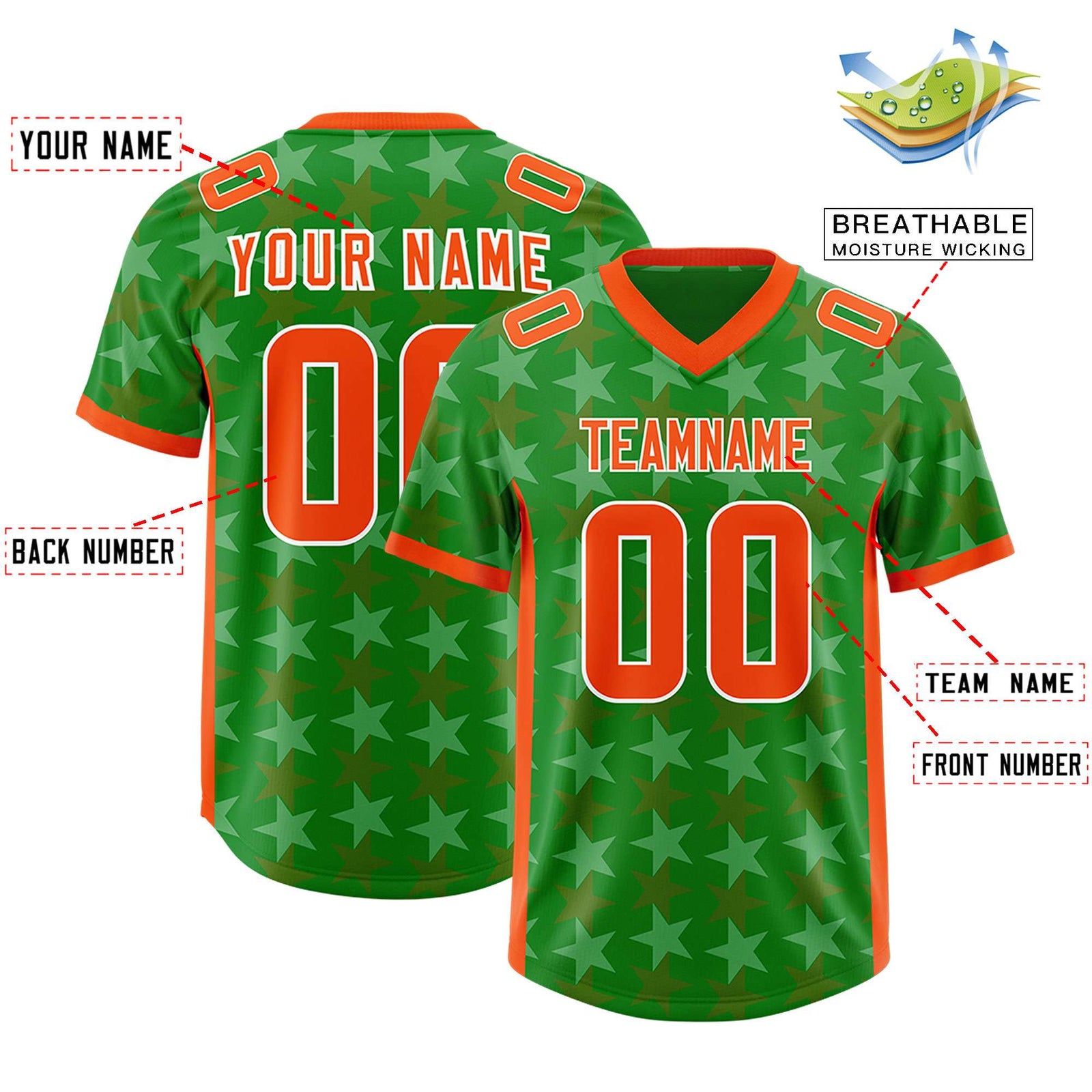 Custom Kelly Green Orange Personalized All Star Graffiti Pattern Authentic Football Jersey