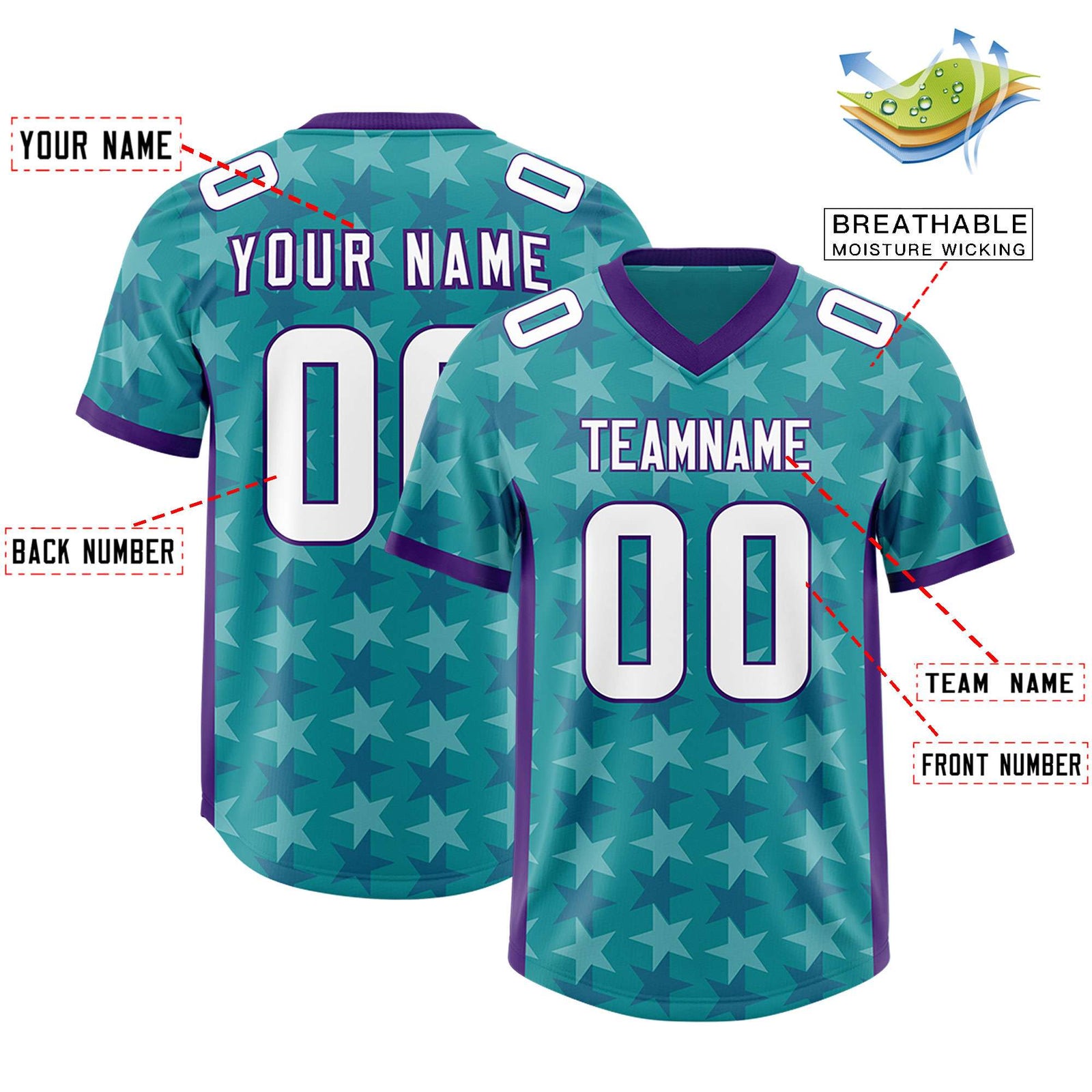 Custom Aqua Purple Personalized All Star Graffiti Pattern Authentic Football Jersey