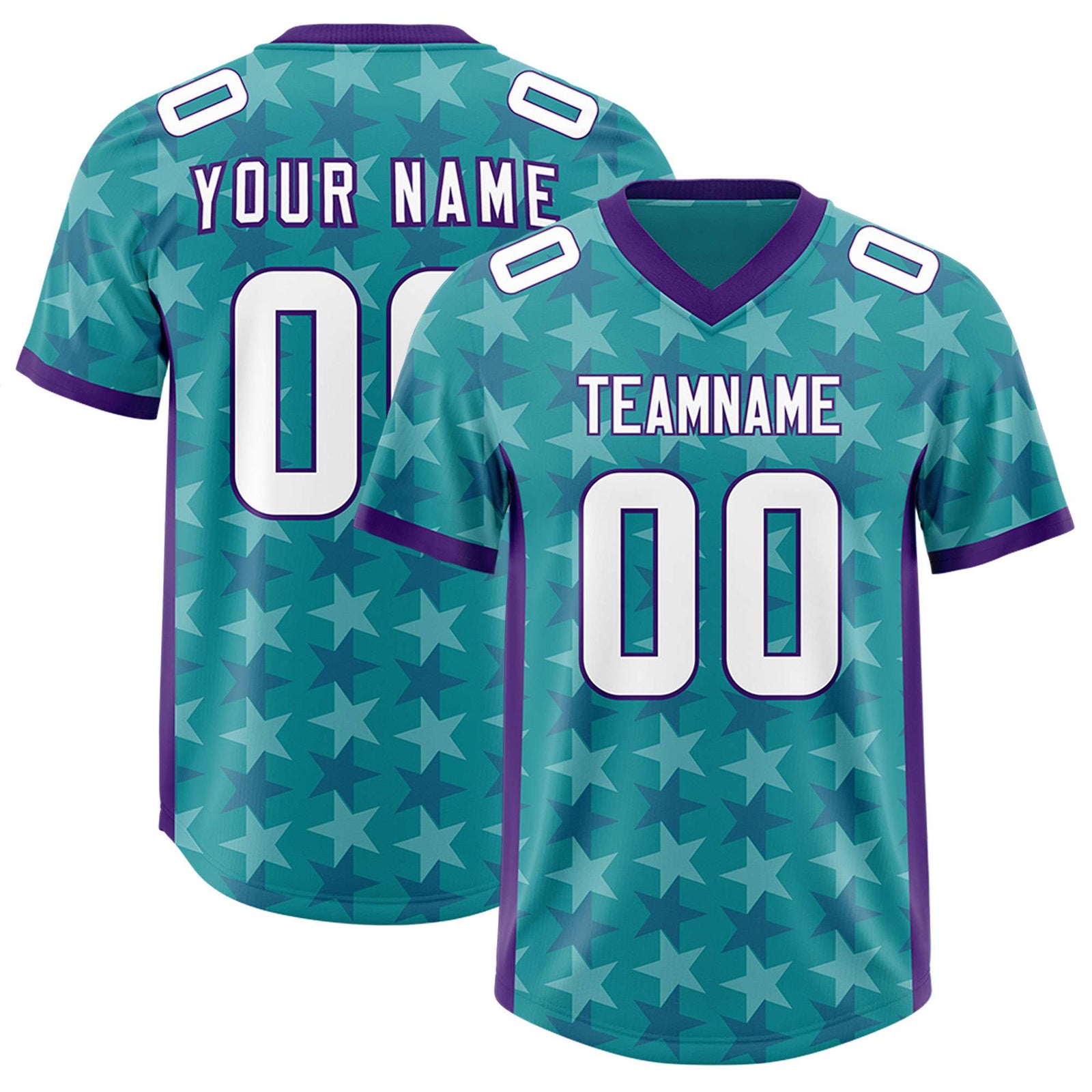 Custom Aqua Purple Personalized All Star Graffiti Pattern Authentic Football Jersey