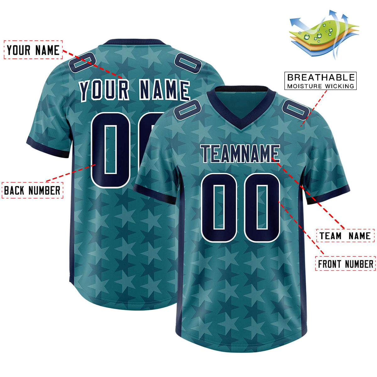 Custom Aqua Navy Personalized All Star Graffiti Pattern Authentic Football Jersey