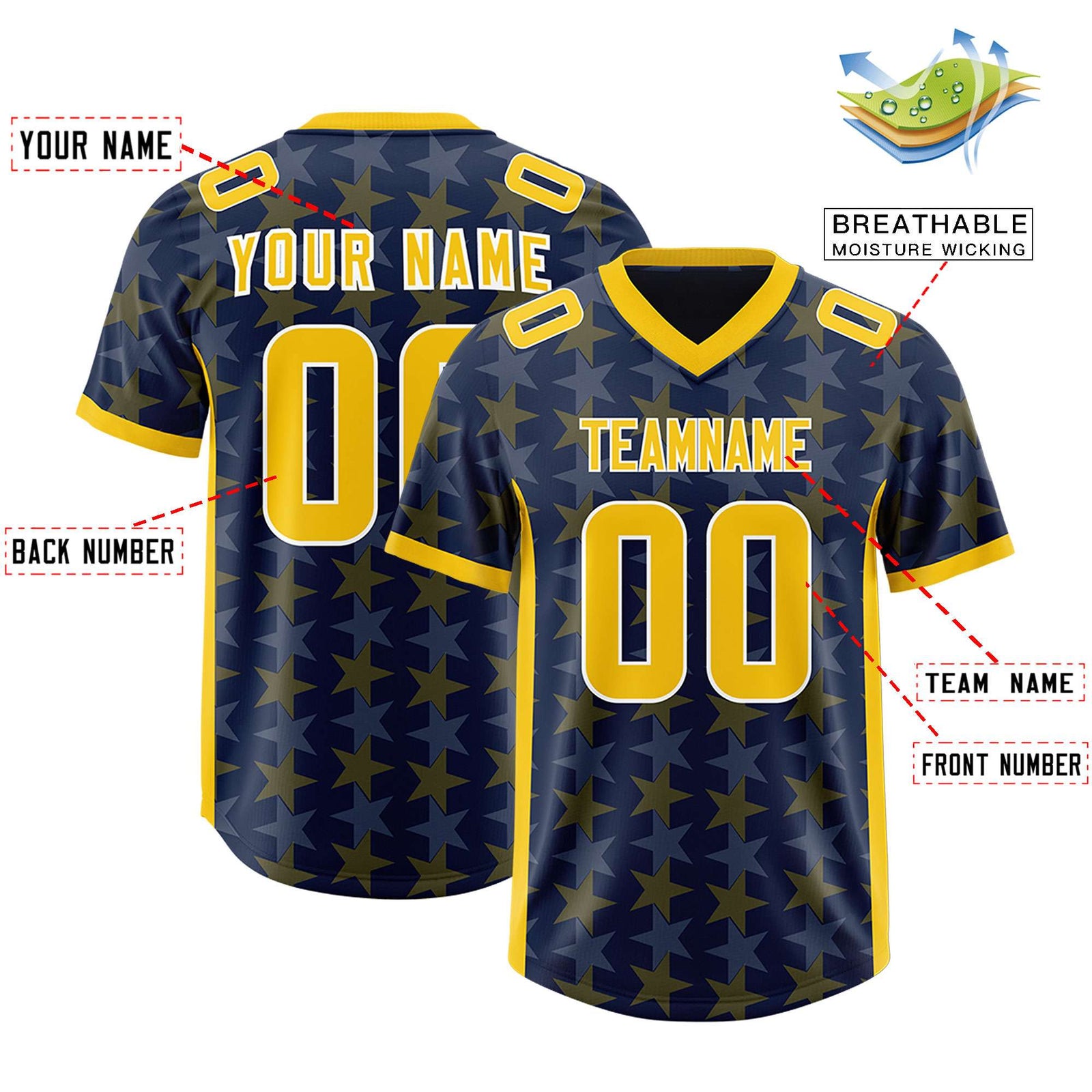 Custom Navy Gold Personalized All Star Graffiti Pattern Authentic Football Jersey