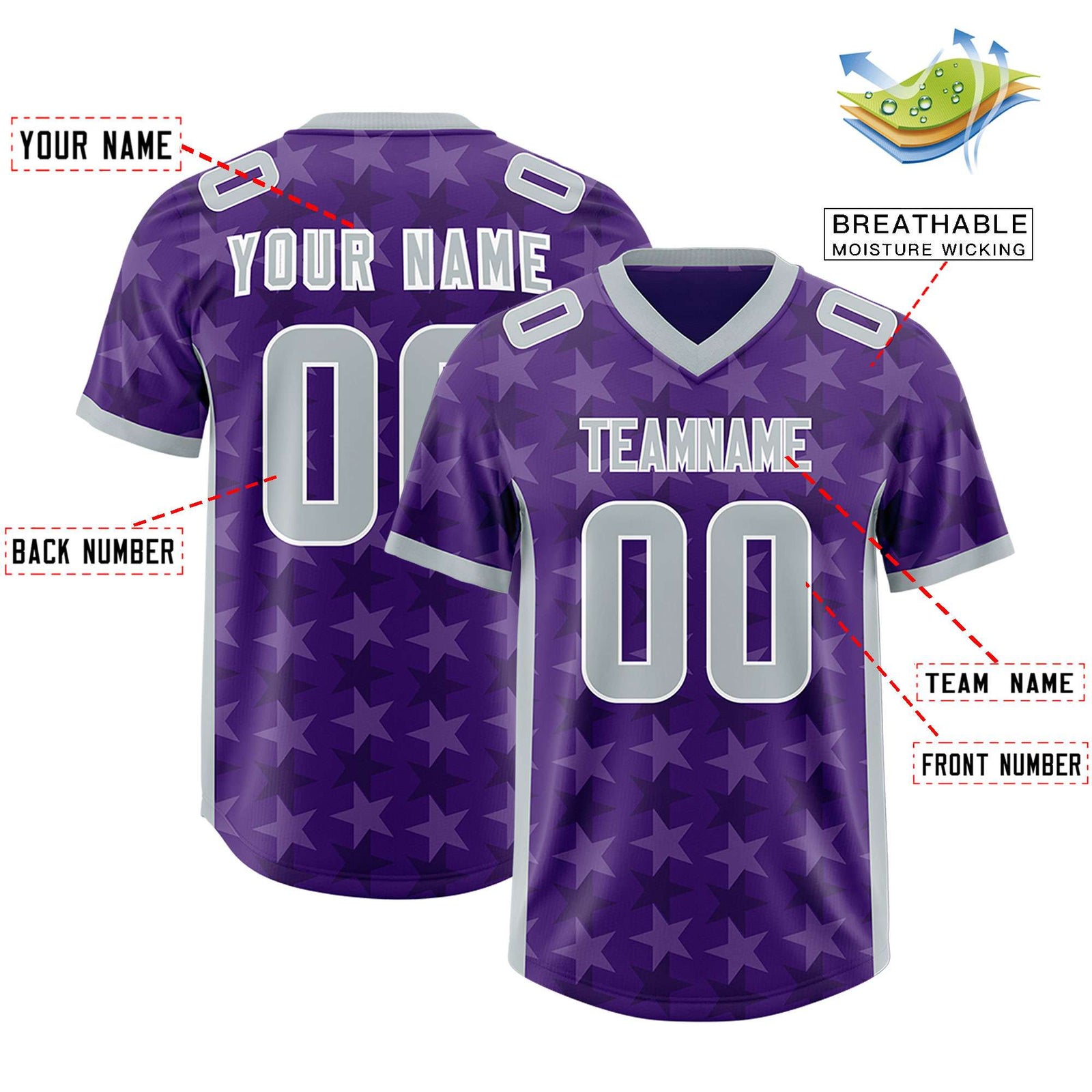 Custom Purple Grey Personalized All Star Graffiti Pattern Authentic Football Jersey