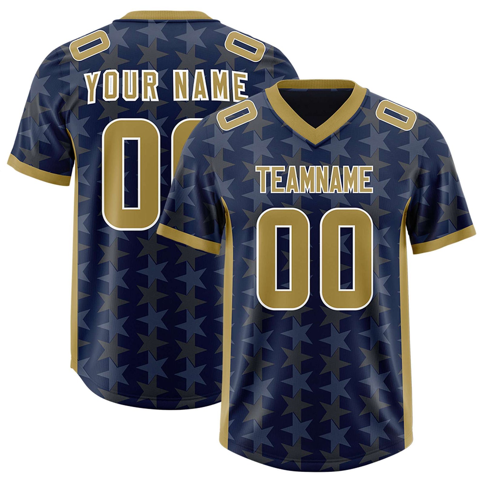 Custom Navy Old Gold Personalized All Star Graffiti Pattern Authentic Football Jersey