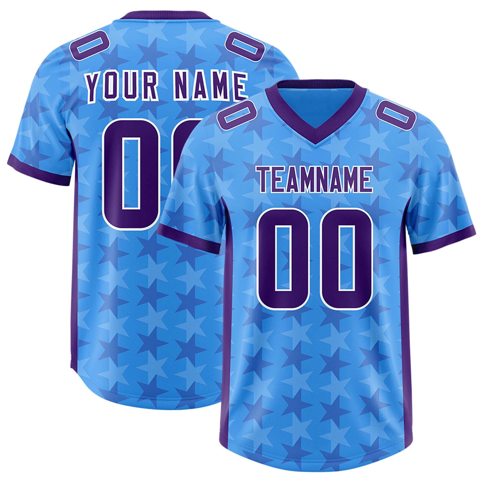 Custom Light Blue Purple Personalized All Star Graffiti Pattern Authentic Football Jersey