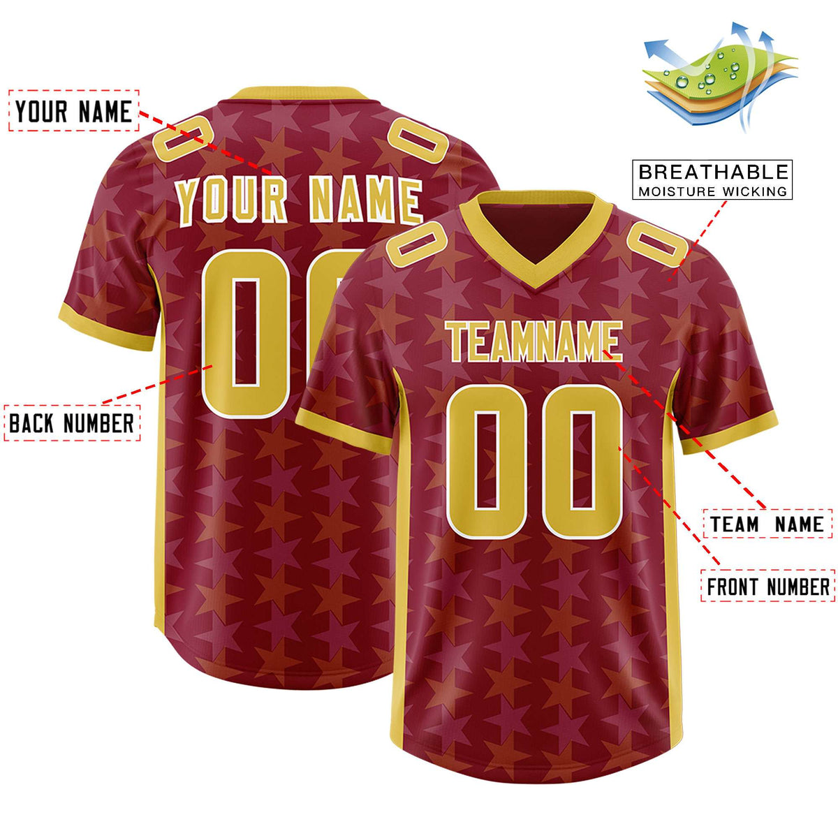 Custom Crimson Gold Personalized All Star Graffiti Pattern Authentic Football Jersey