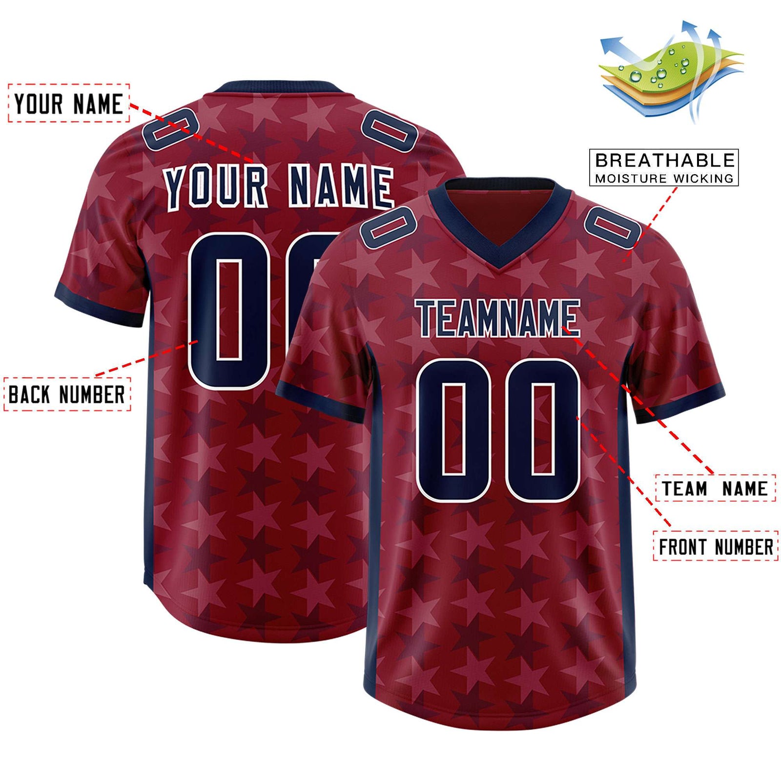 Custom Crimson Navy Personalized All Star Graffiti Pattern Authentic Football Jersey