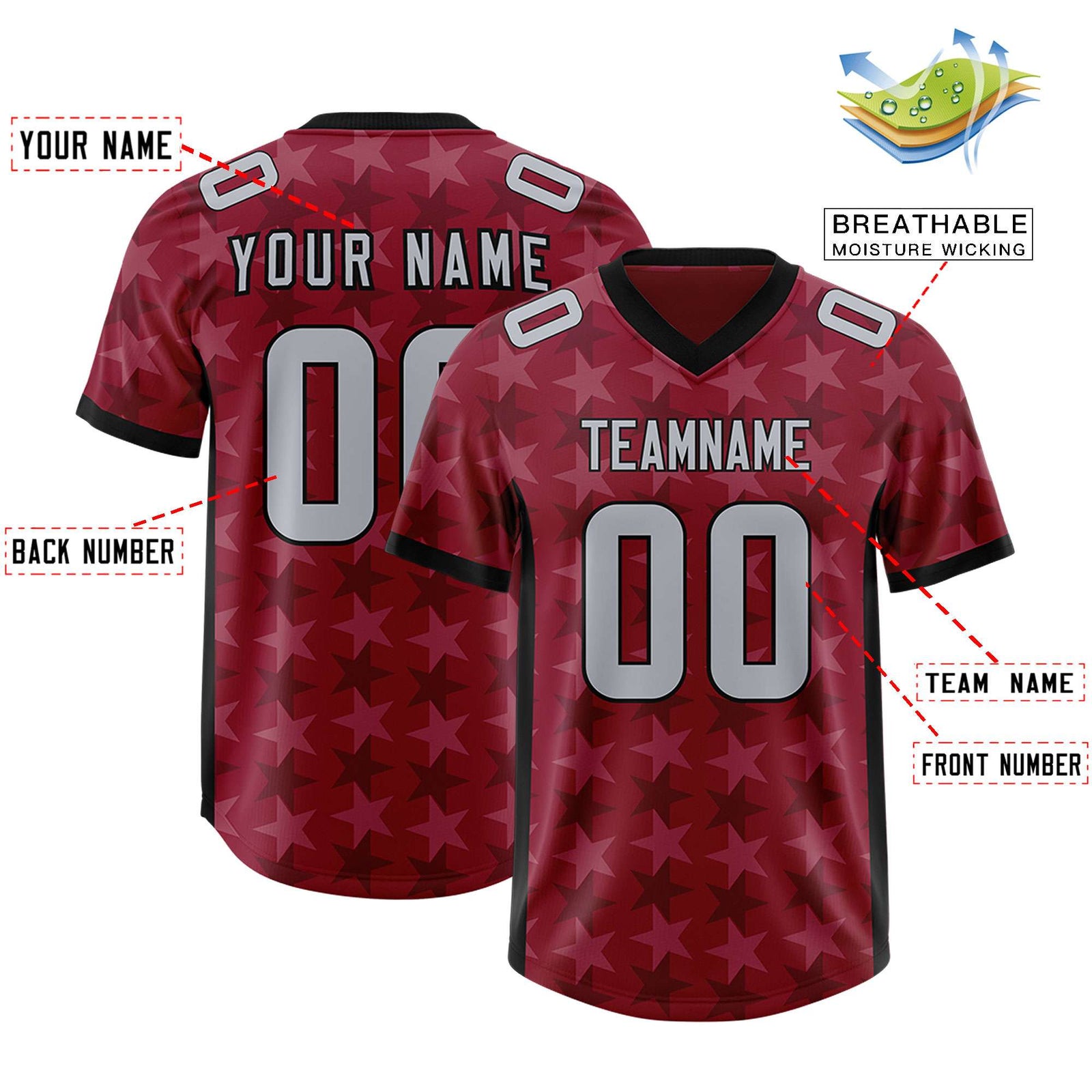 Custom Crimson Black Personalized All Star Graffiti Pattern Authentic Football Jersey