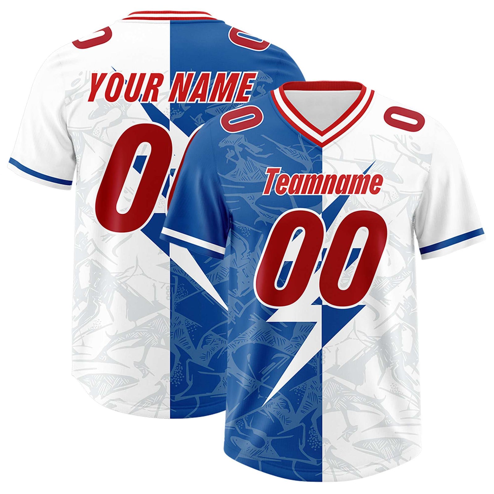 Custom White Royal Split Personalized Lightning Pattern Football Jersey