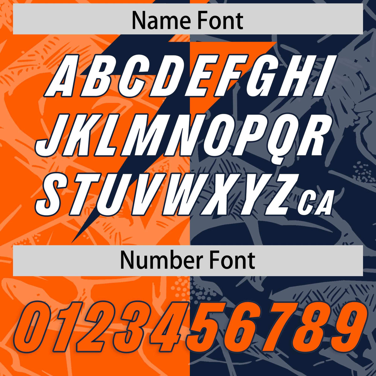 Custom Orange Navy Split Personalized Lightning Pattern Football Jersey