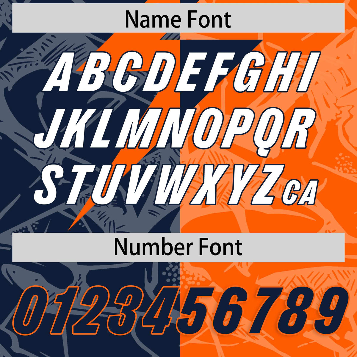 Custom Orange Navy Split Personalized Lightning Pattern Football Jersey