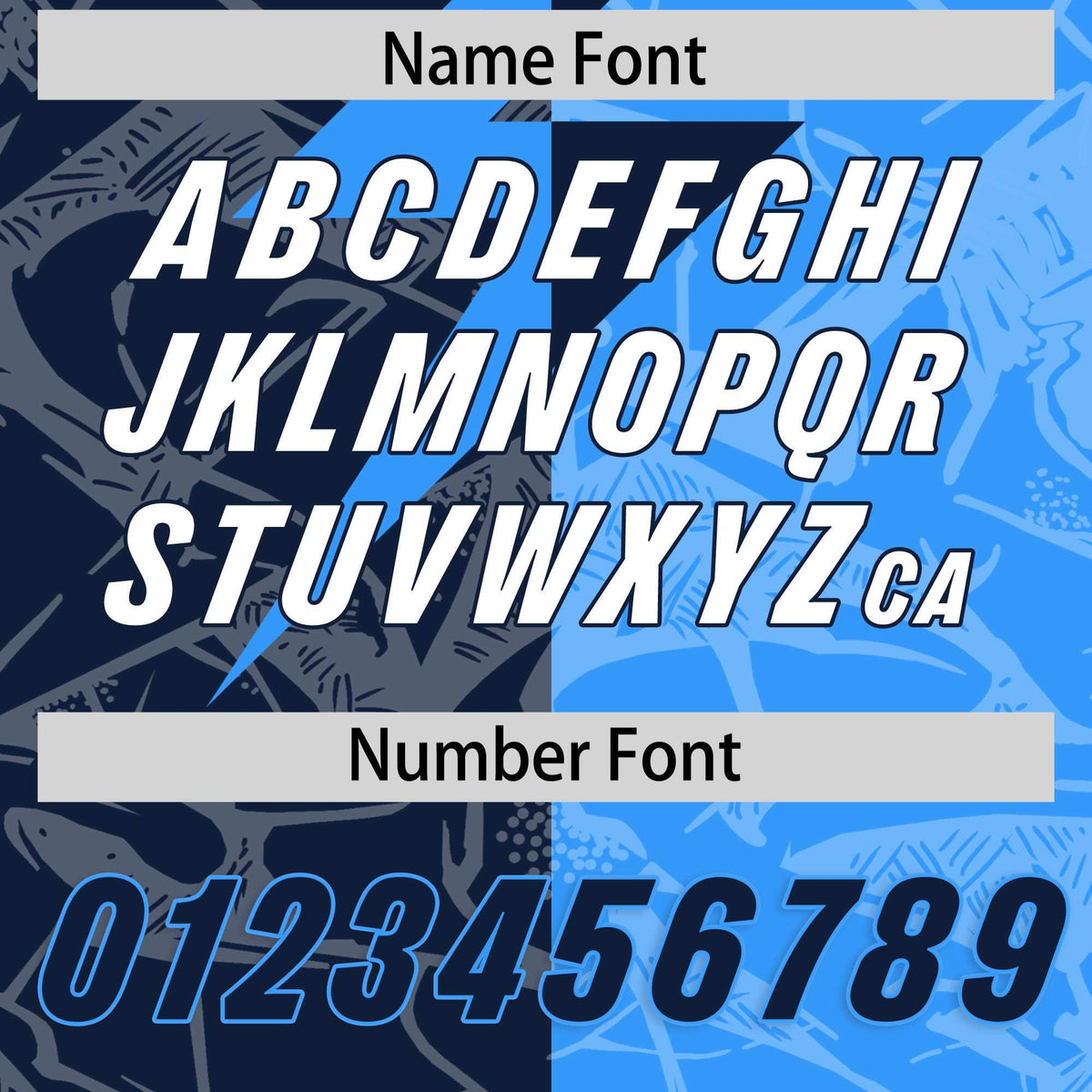 Custom Light Blue Navy Split Personalized Lightning Pattern Football Jersey