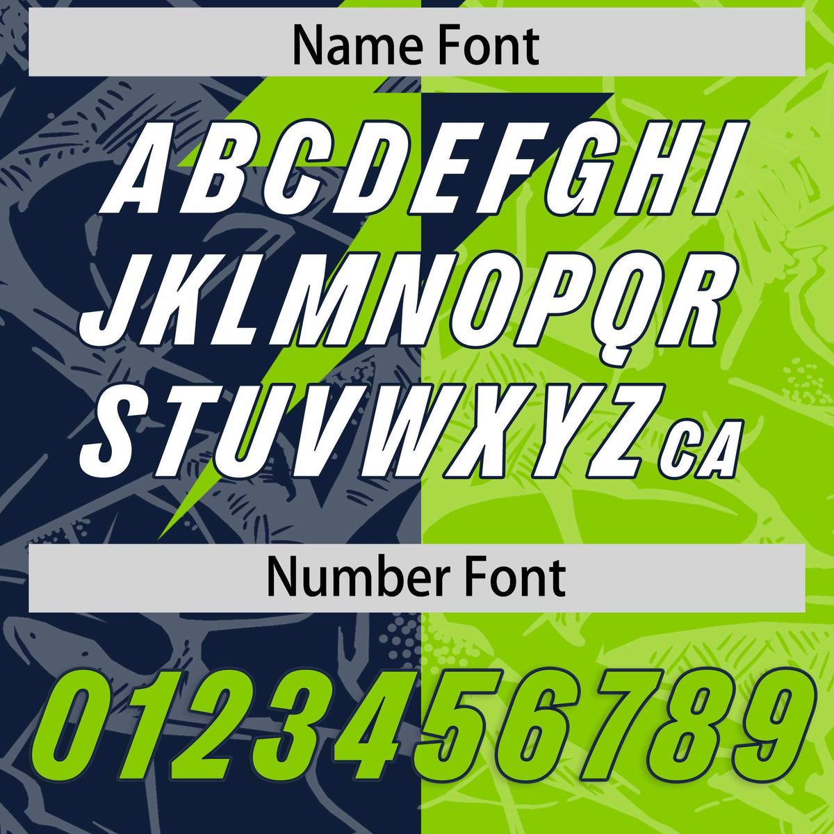 Custom Neon Green Navy Split Personalized Lightning Pattern Football Jersey