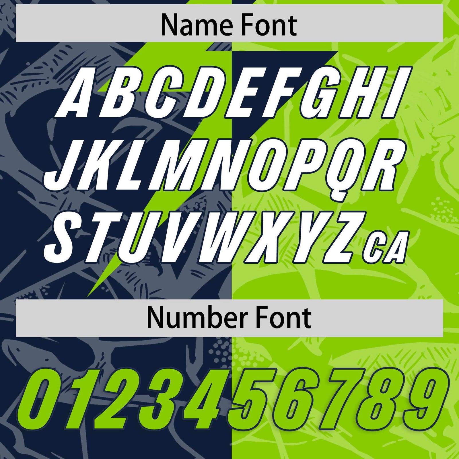 Custom Neon Green Navy Split Personalized Lightning Pattern Football Jersey