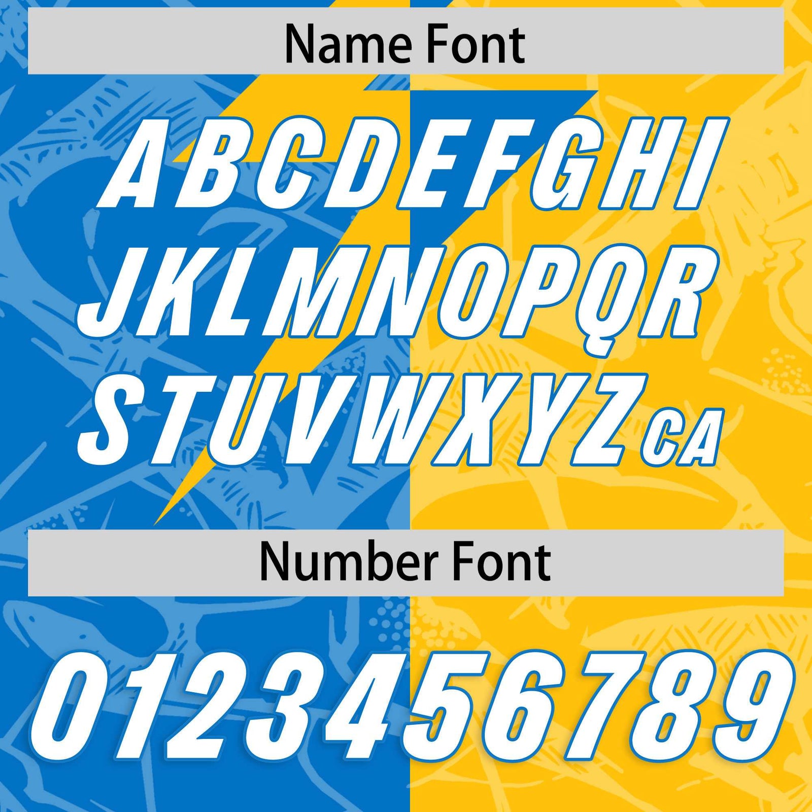 Custom Panther Blue Yellow Split Personalized Lightning Pattern Football Jersey