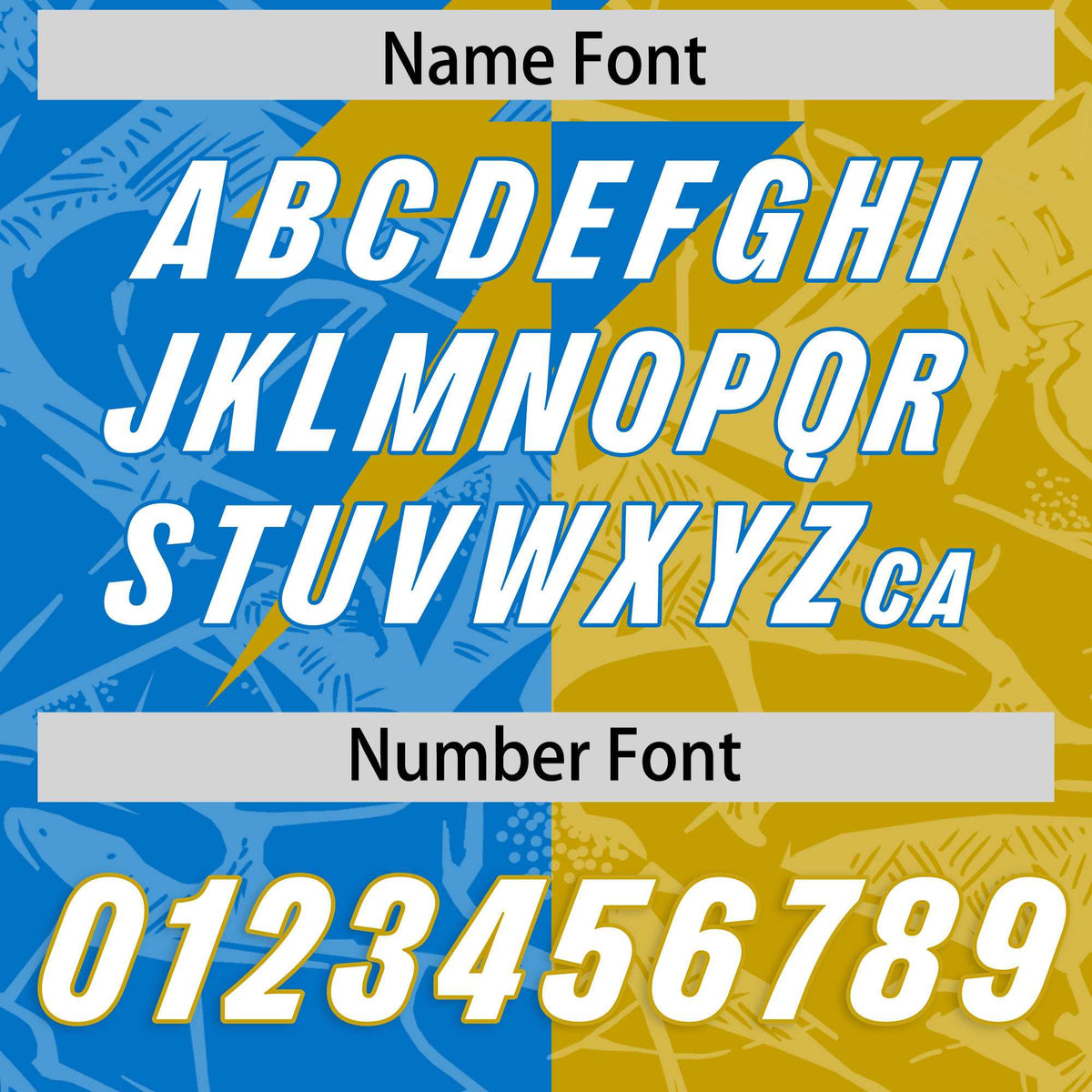 Custom Panther Blue Old Gold Split Personalized Lightning Pattern Football Jersey