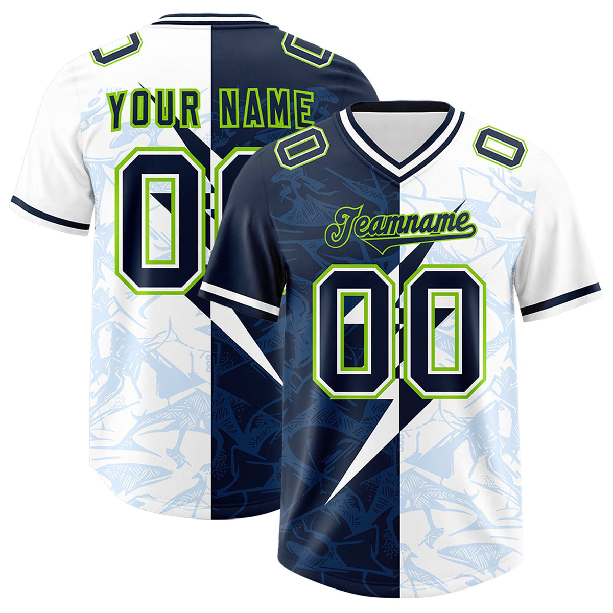 Custom White Navy Split Personalized Lightning Pattern Football Jersey