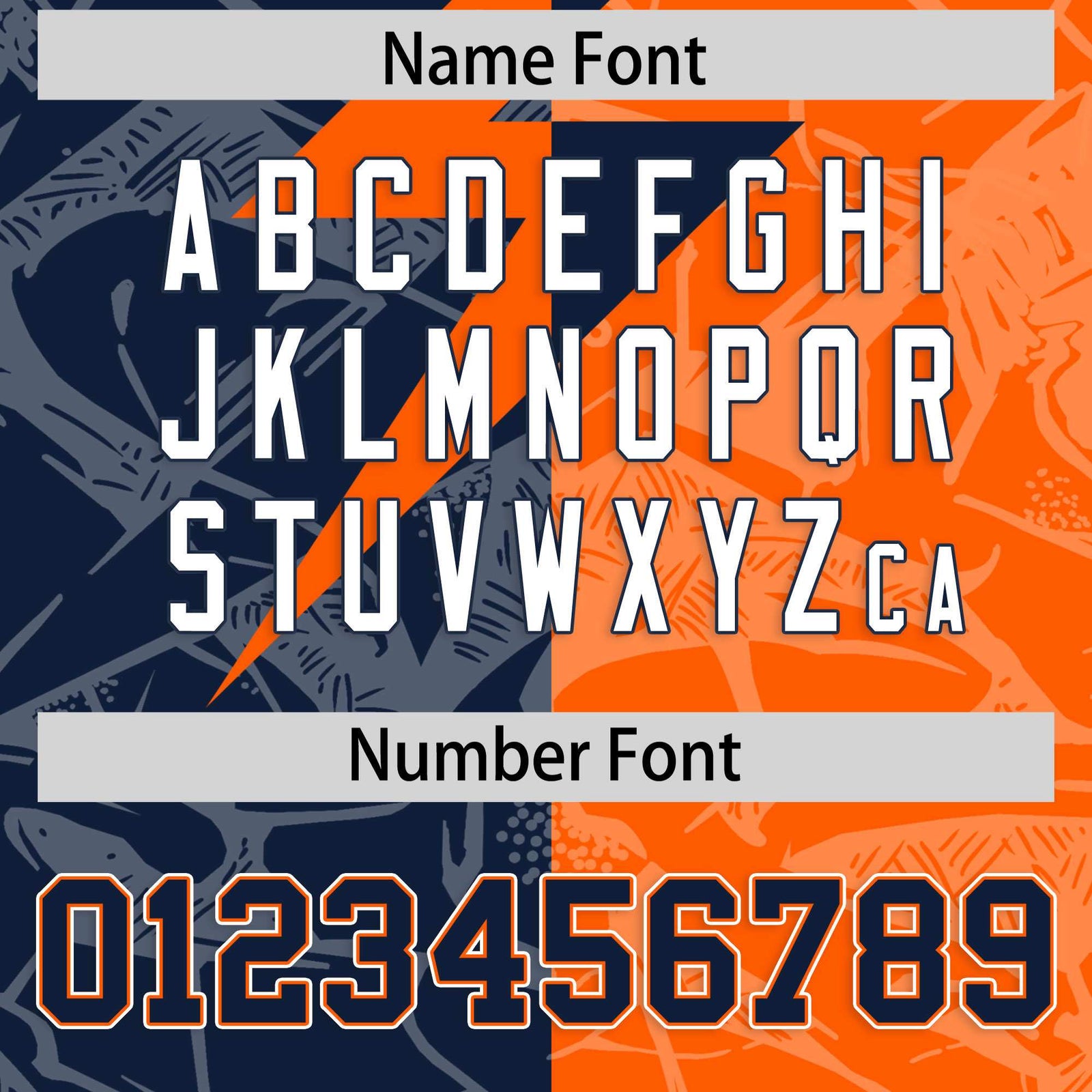 Custom Orange Navy Split Personalized Lightning Pattern Football Jersey