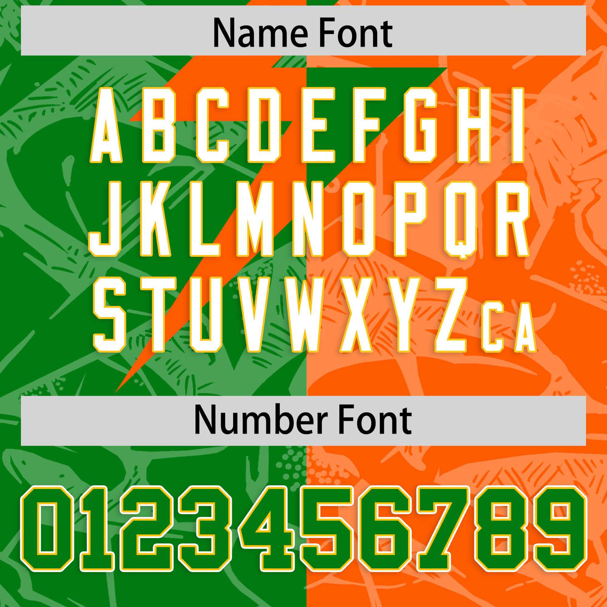 Custom Orange Kelly Green Split Personalized Lightning Pattern Football Jersey