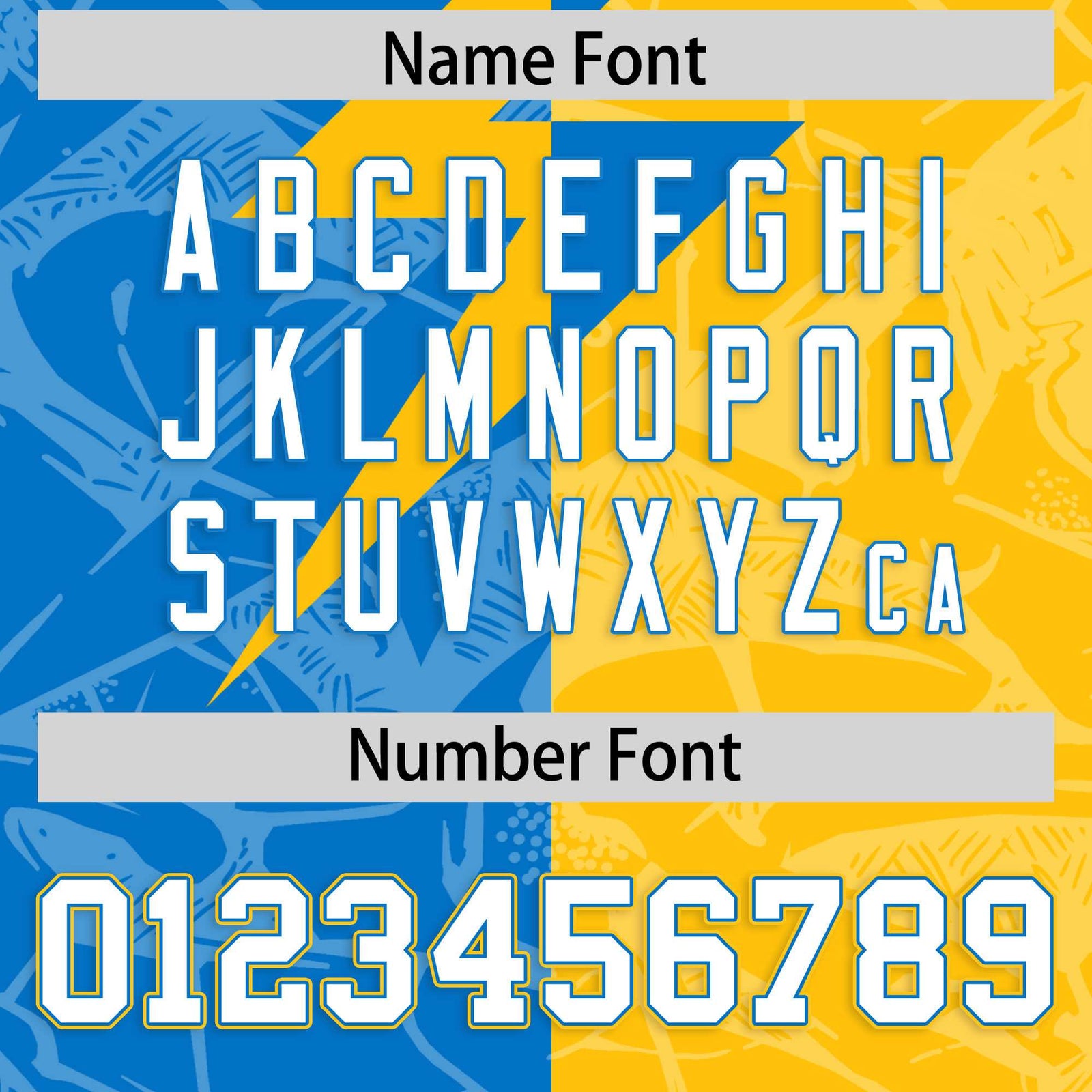 Custom Panther Blue Yellow Split Personalized Lightning Pattern Football Jersey