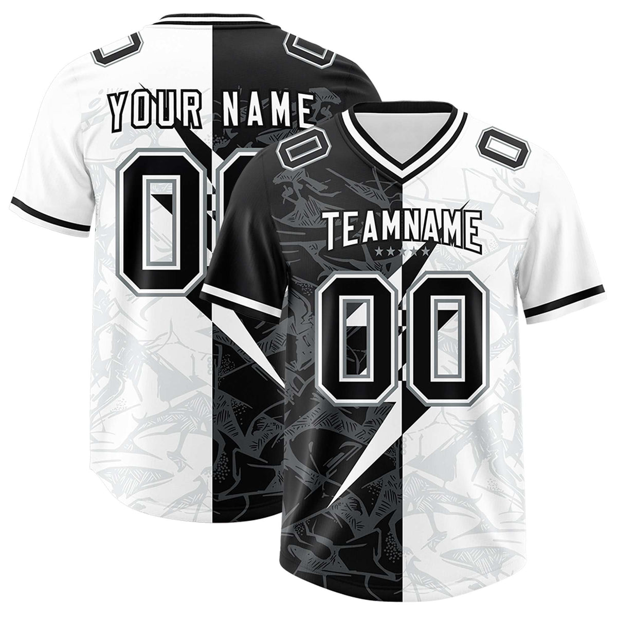 Custom White Black Split Personalized Lightning Pattern Football Jersey