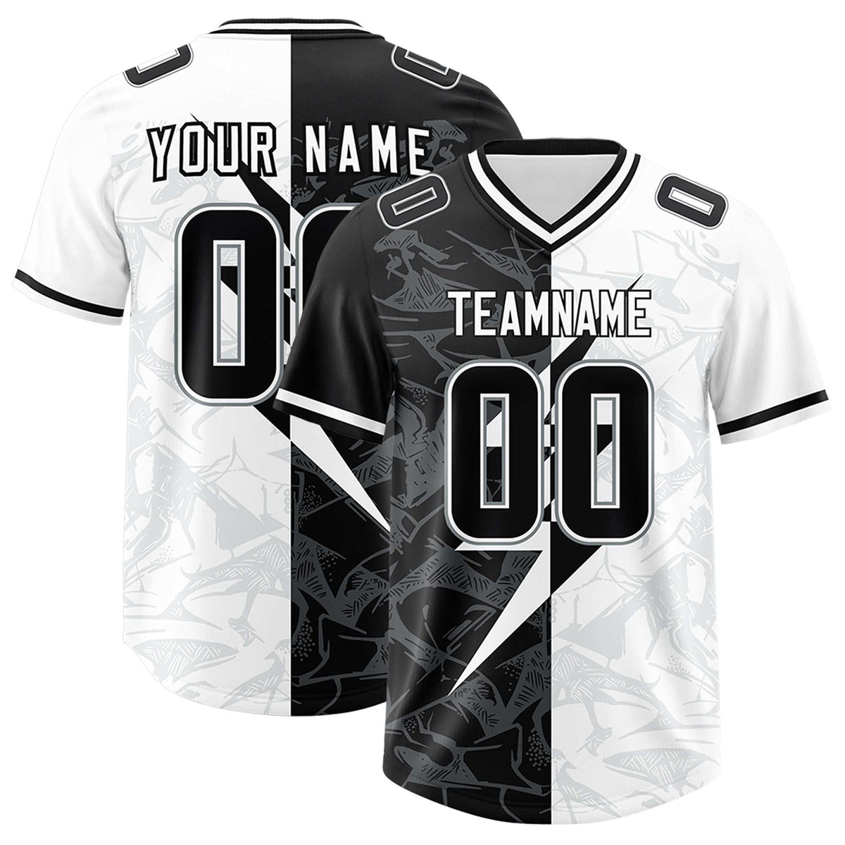 Custom White Black Split Personalized Lightning Pattern Football Jersey