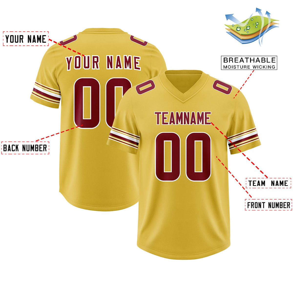 Custom Old Gold Red Retro Personalized Sleeve Line Authentic Football Jersey