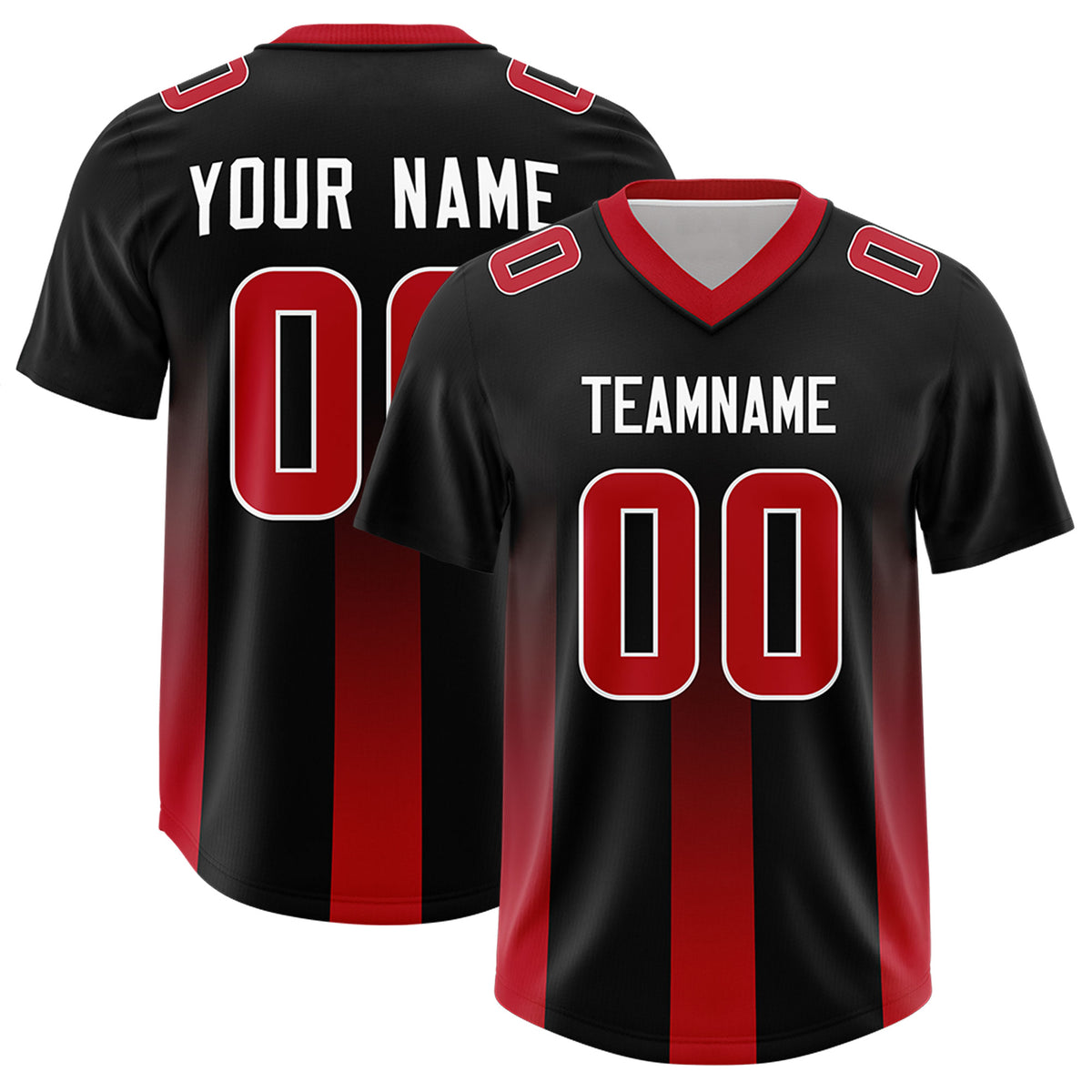 Custom Black Red Vertical Width Stripe Gradient Fashion Personalized Team Football Jersey