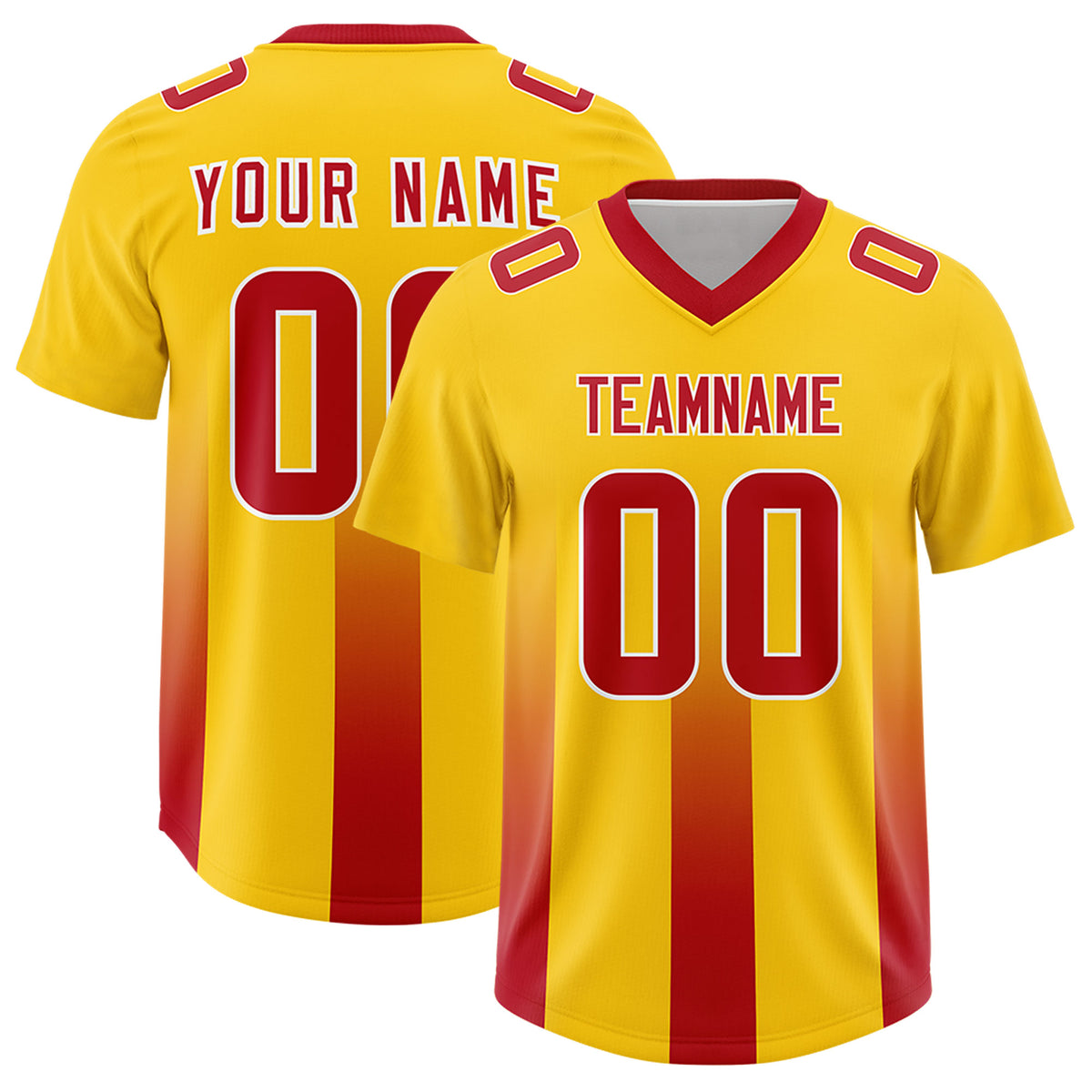 Custom Yellow Red Vertical Width Stripe Gradient Fashion Personalized Team Football Jersey