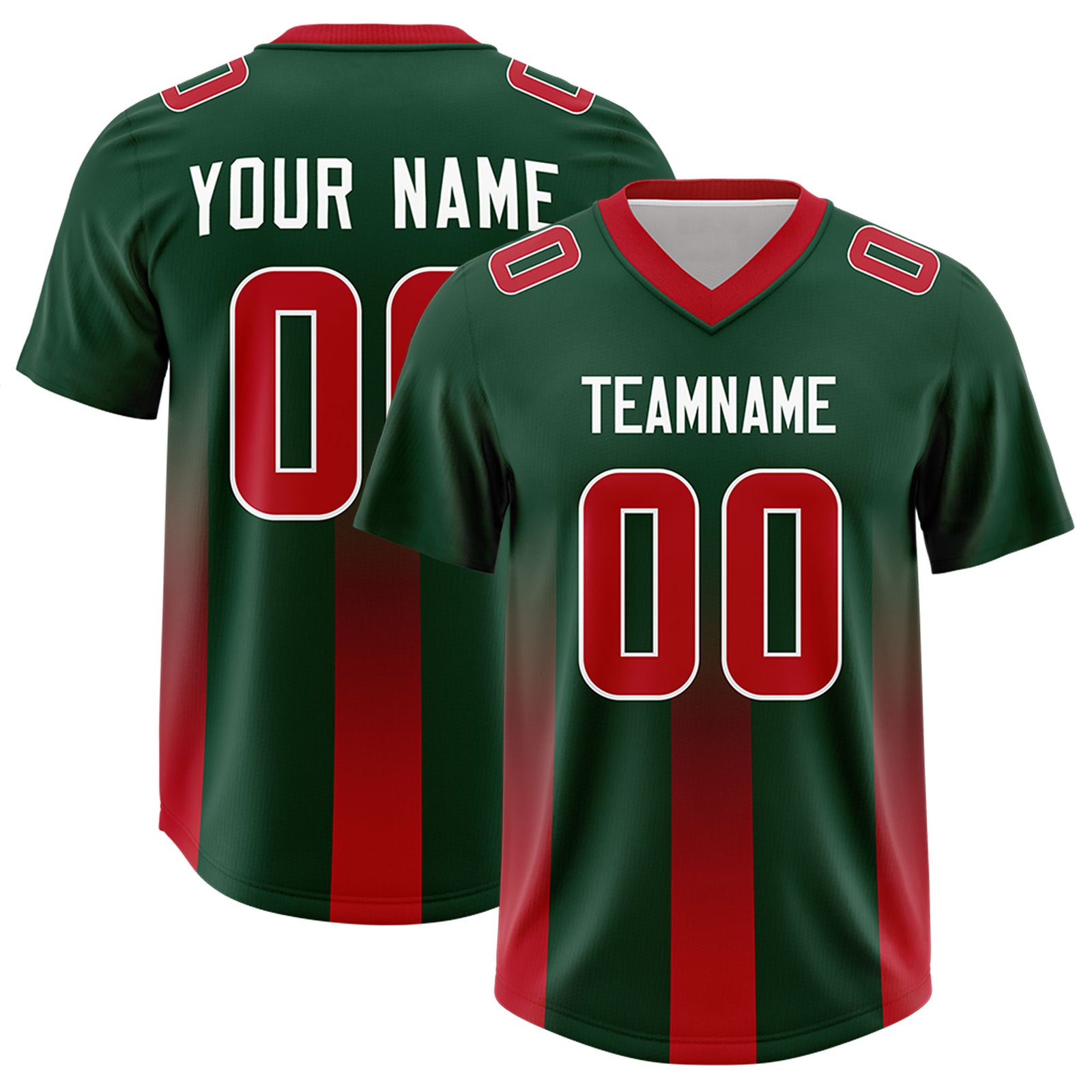 Custom Green Red Vertical Width Stripe Gradient Fashion Personalized Team Football Jersey