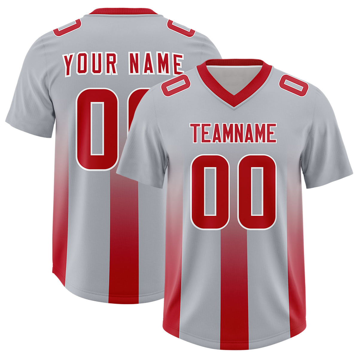 Custom Gray Red Vertical Width Stripe Gradient Fashion Personalized Team Football Jersey
