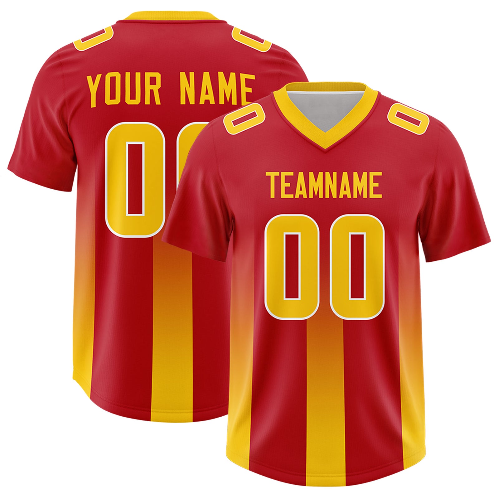 Custom Red Yellow Vertical Width Stripe Gradient Fashion Personalized Team Football Jersey