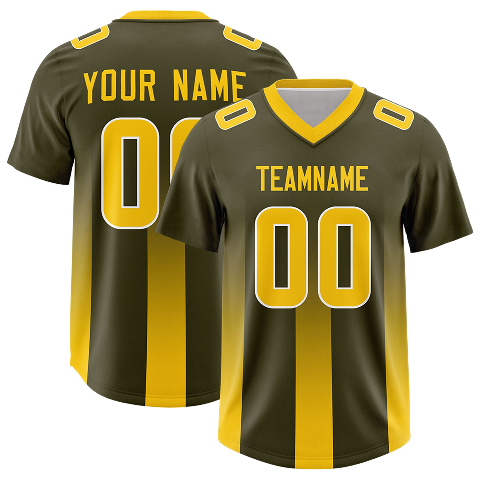 Custom Olive Yellow Vertical Width Stripe Gradient Fashion Personalized Team Football Jersey