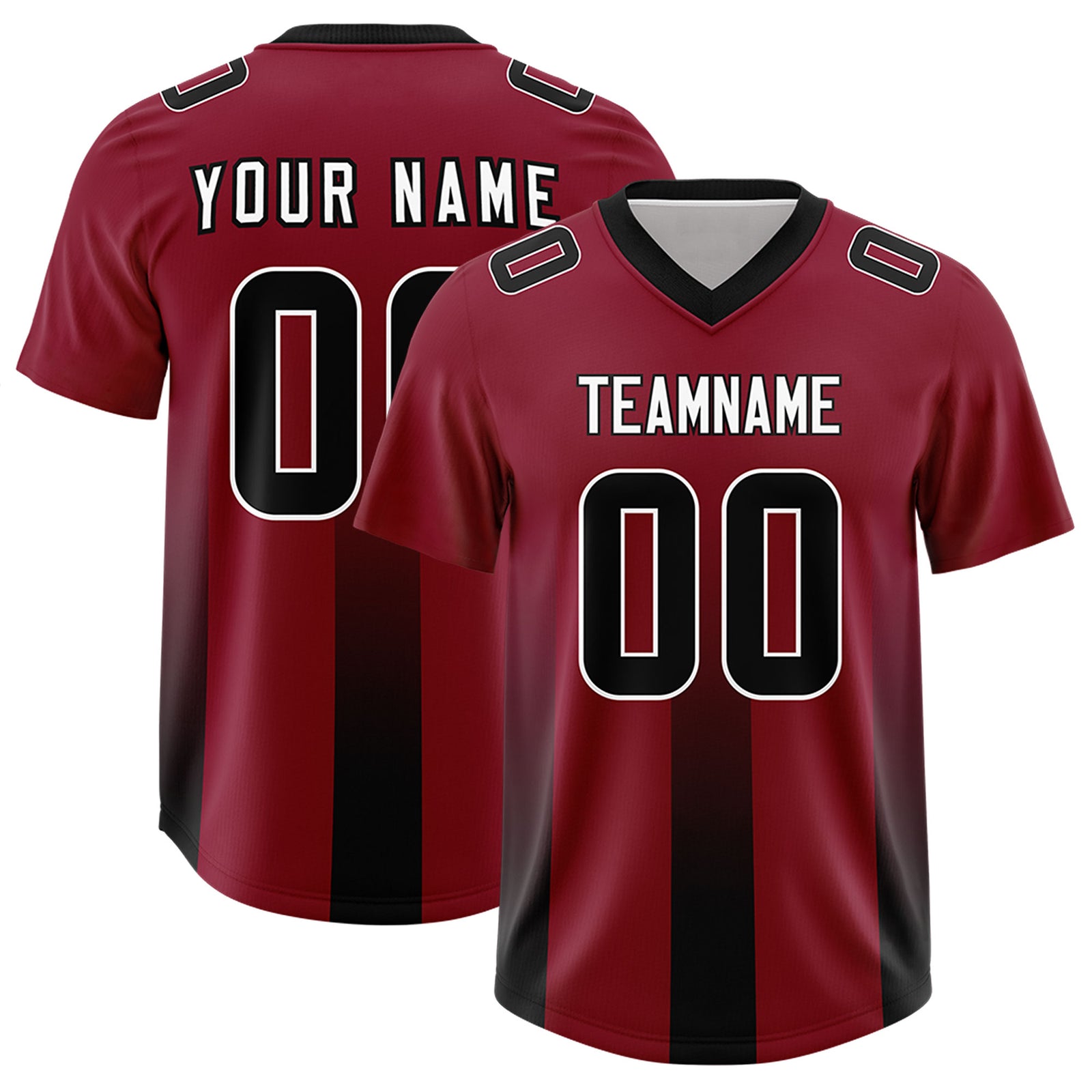 Custom Cardinal Black Vertical Width Stripe Gradient Fashion Personalized Team Football Jersey