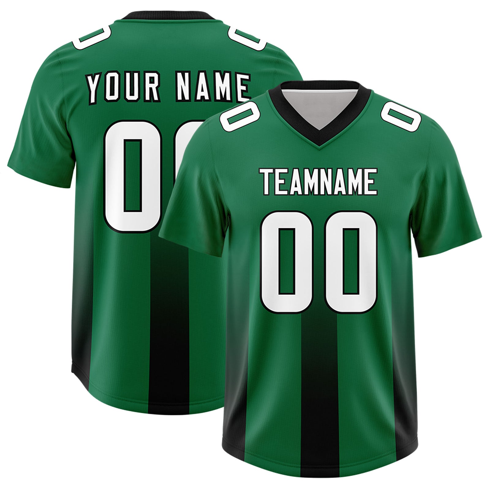 Custom Kelly Green Black Vertical Width Stripe Gradient Fashion Personalized Team Football Jersey