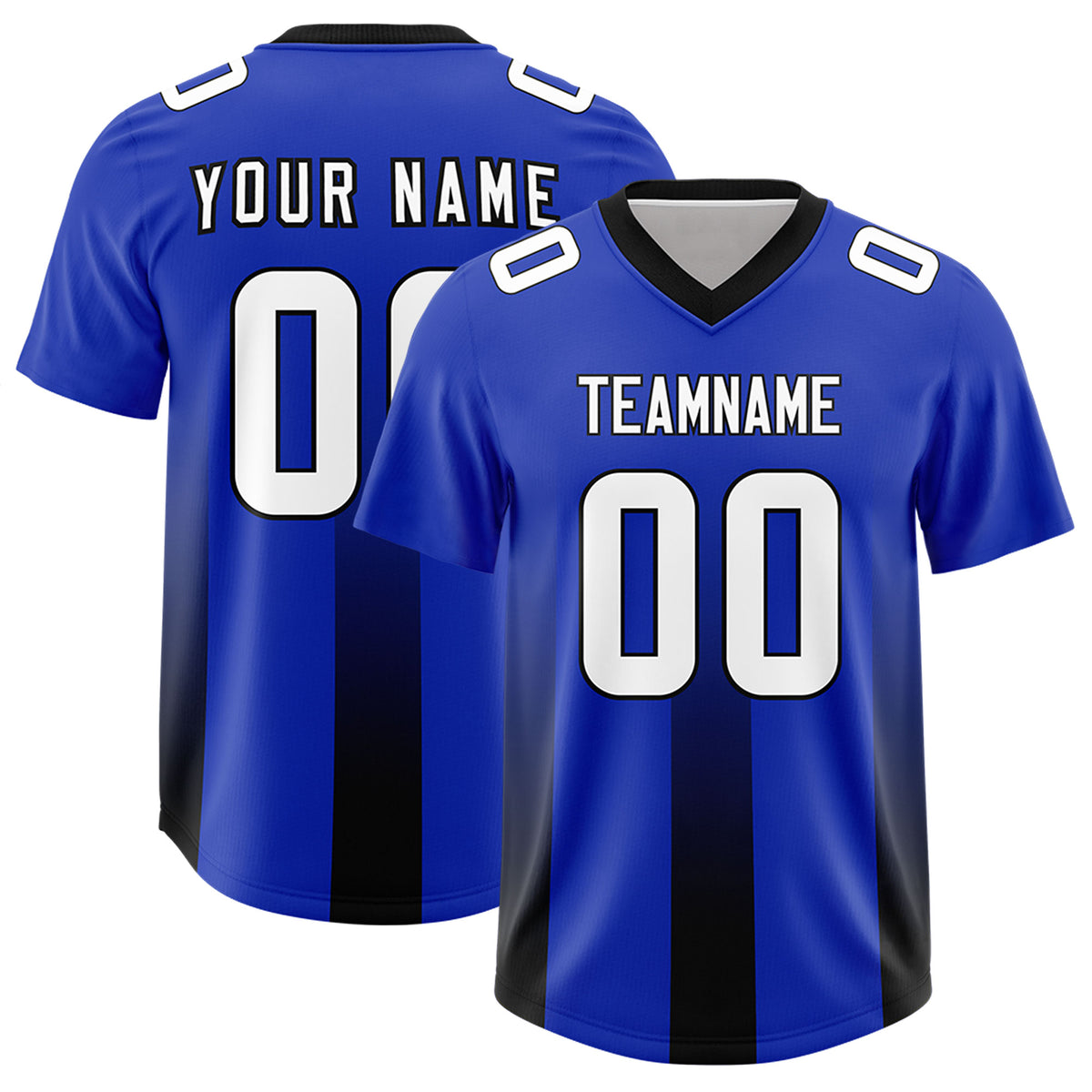 Custom Royal Black Vertical Width Stripe Gradient Fashion Personalized Team Football Jersey