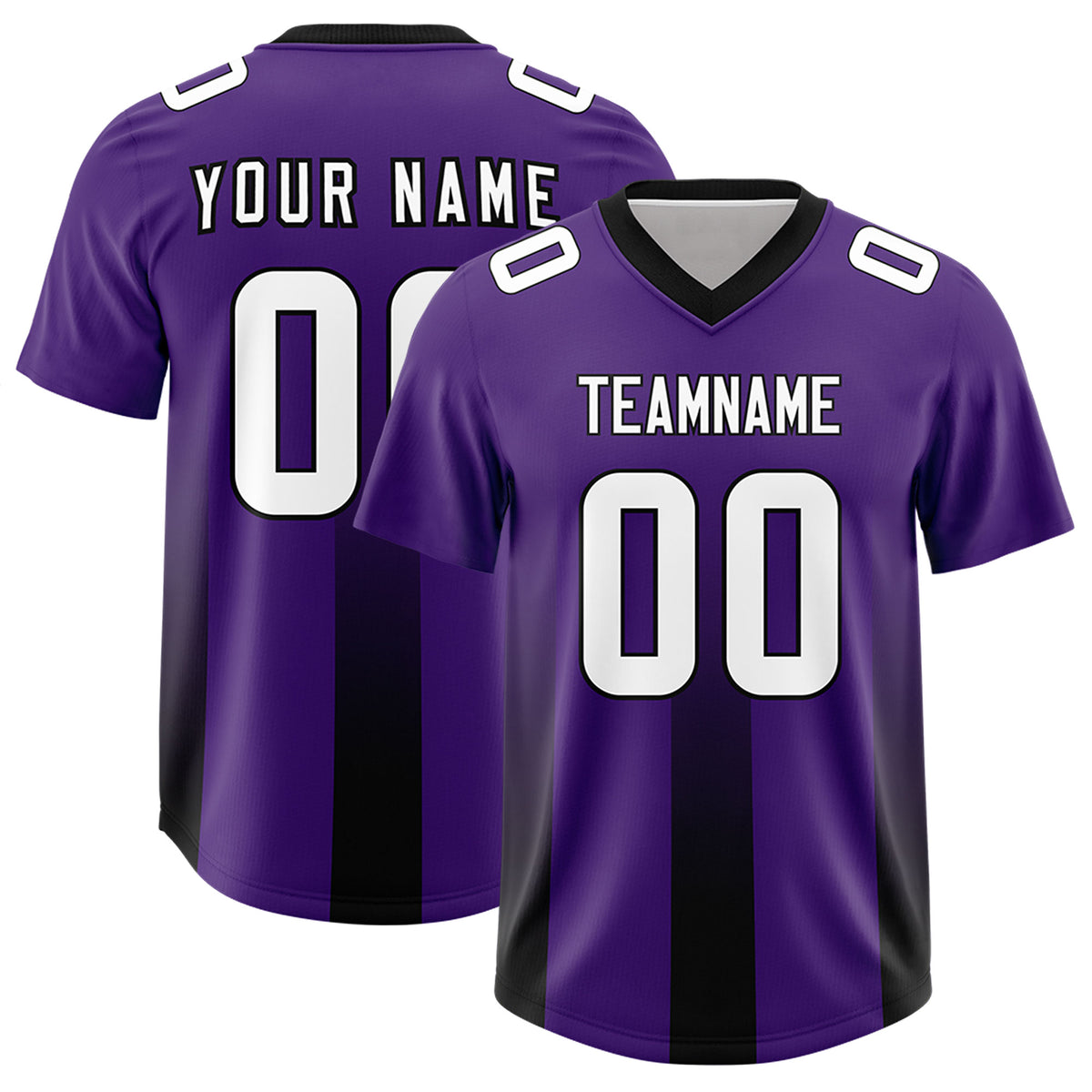 Custom Purple Black Vertical Width Stripe Gradient Fashion Personalized Team Football Jersey
