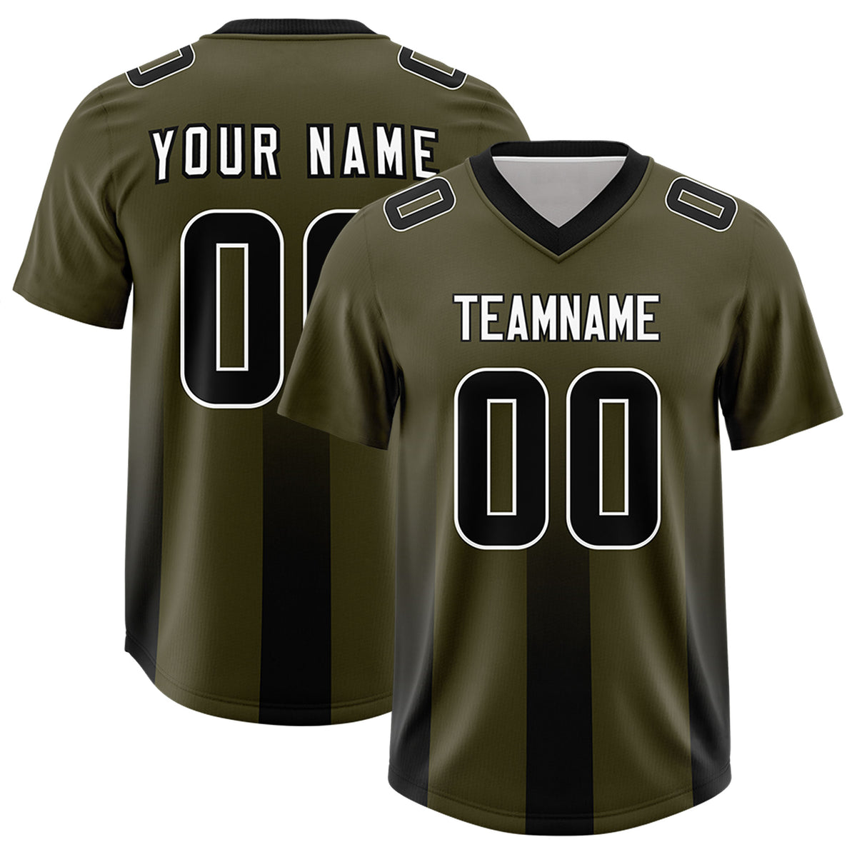 Custom Olive Black Vertical Width Stripe Gradient Fashion Personalized Team Football Jersey