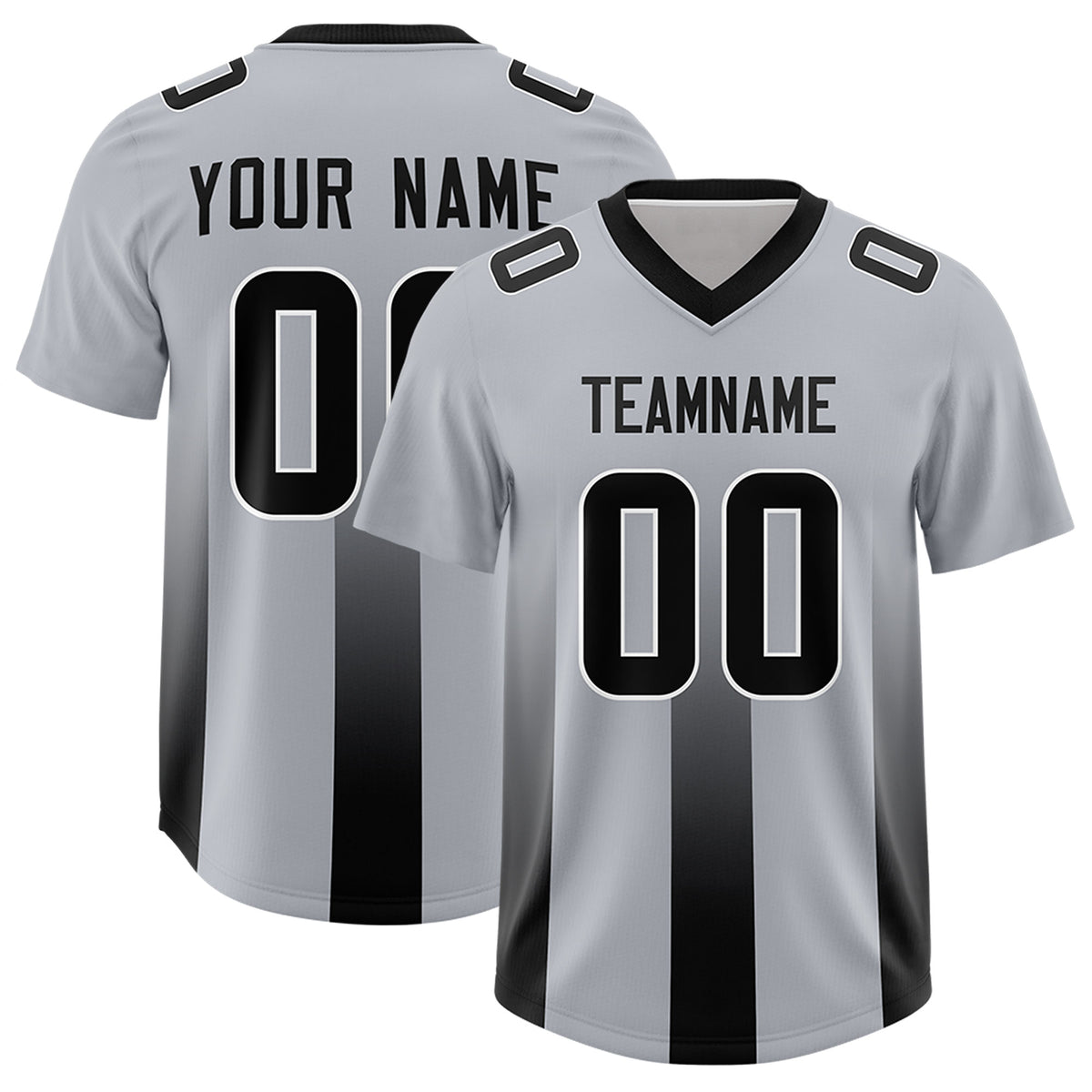 Custom Gray Black Vertical Width Stripe Gradient Fashion Personalized Team Football Jersey