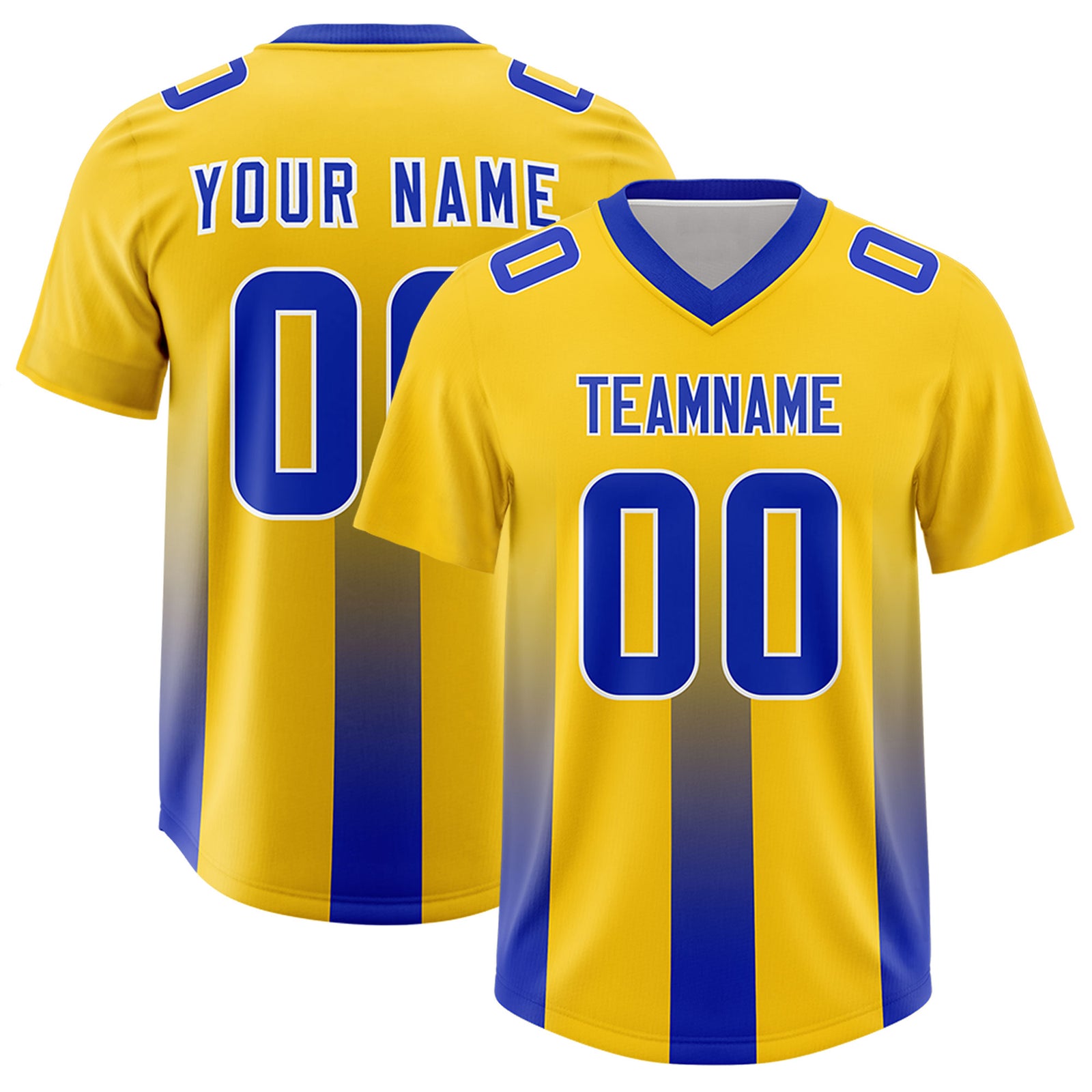 Custom Yellow Royal Vertical Width Stripe Gradient Fashion Personalized Team Football Jersey