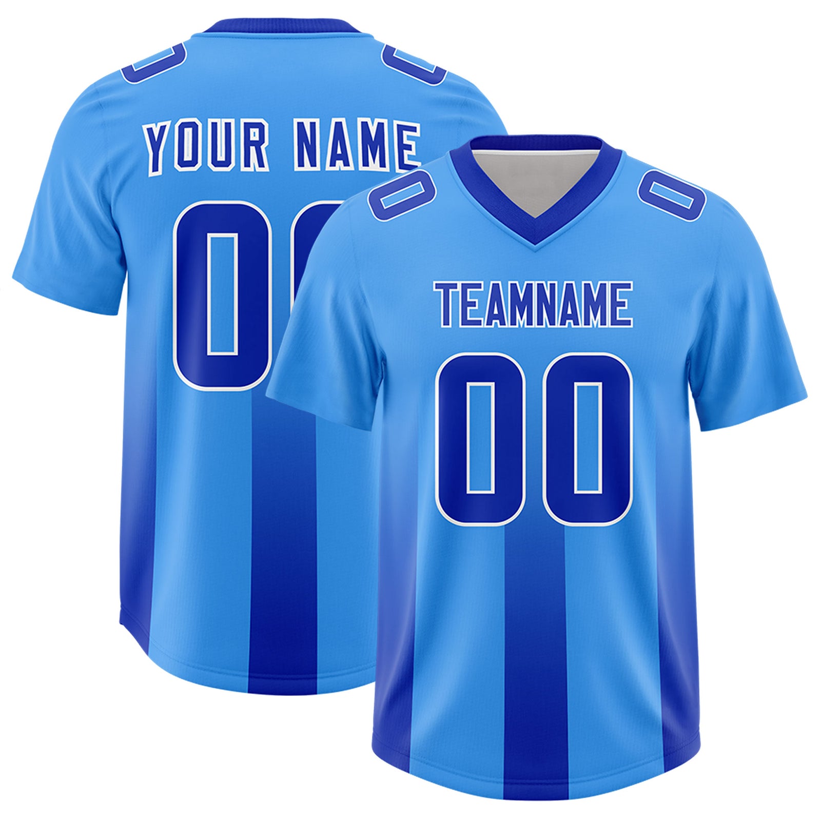 Custom Light Blue Royal Vertical Width Stripe Gradient Fashion Personalized Team Football Jersey