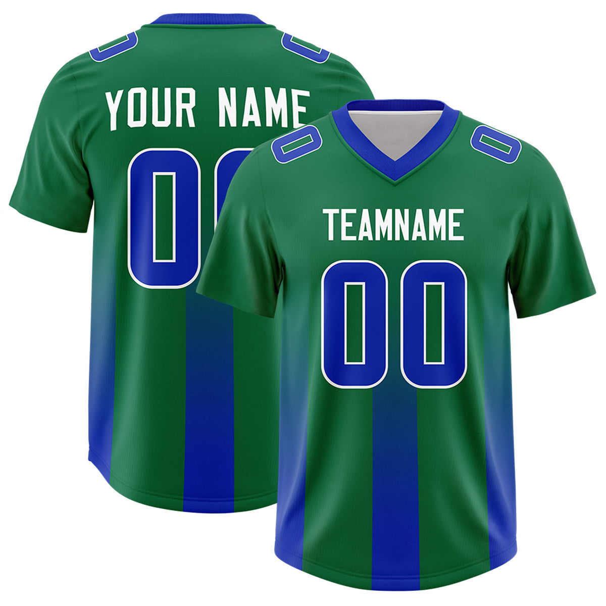 Custom Kelly Green Royal Vertical Width Stripe Gradient Fashion Personalized Team Football Jersey