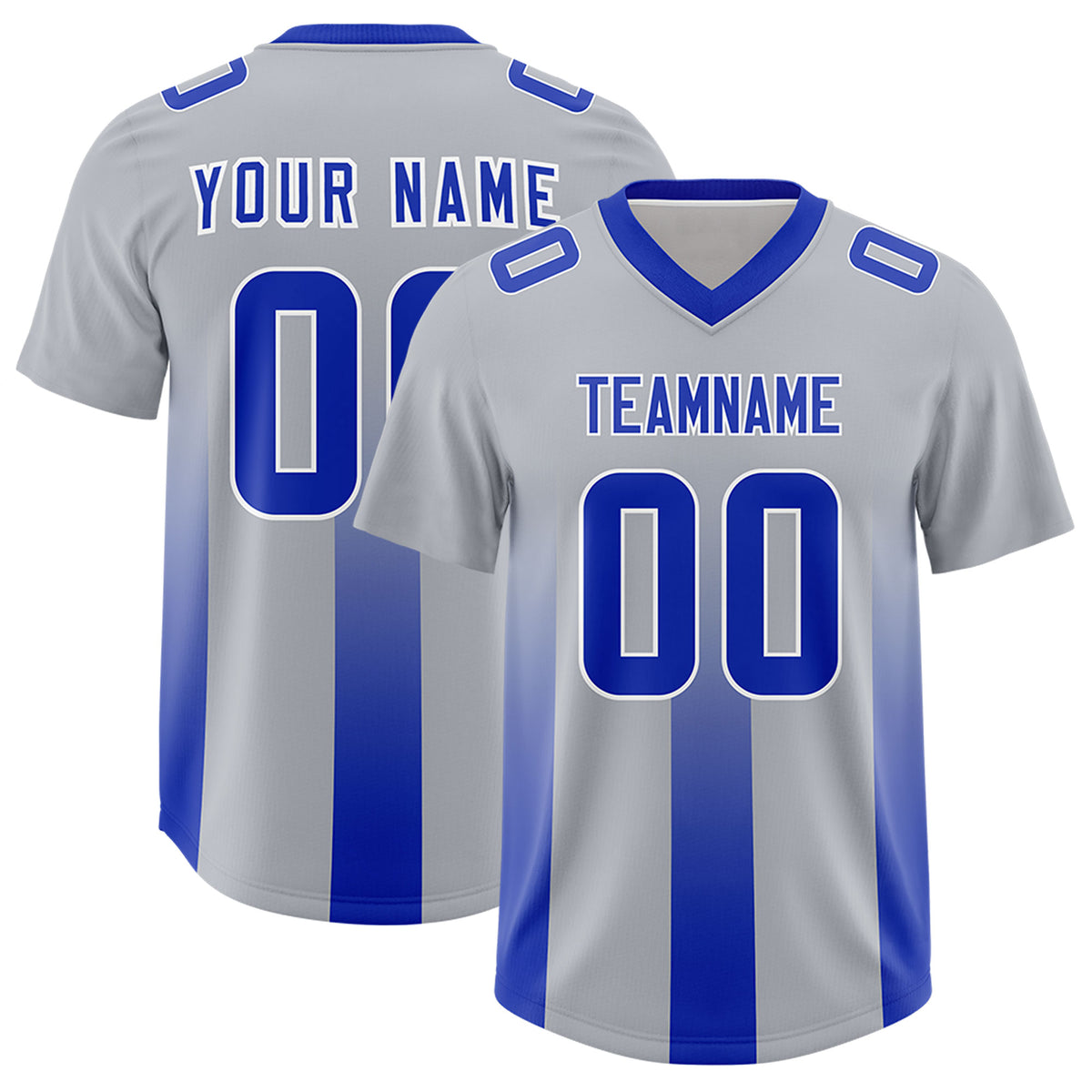 Custom Gray Royal Vertical Width Stripe Gradient Fashion Personalized Team Football Jersey