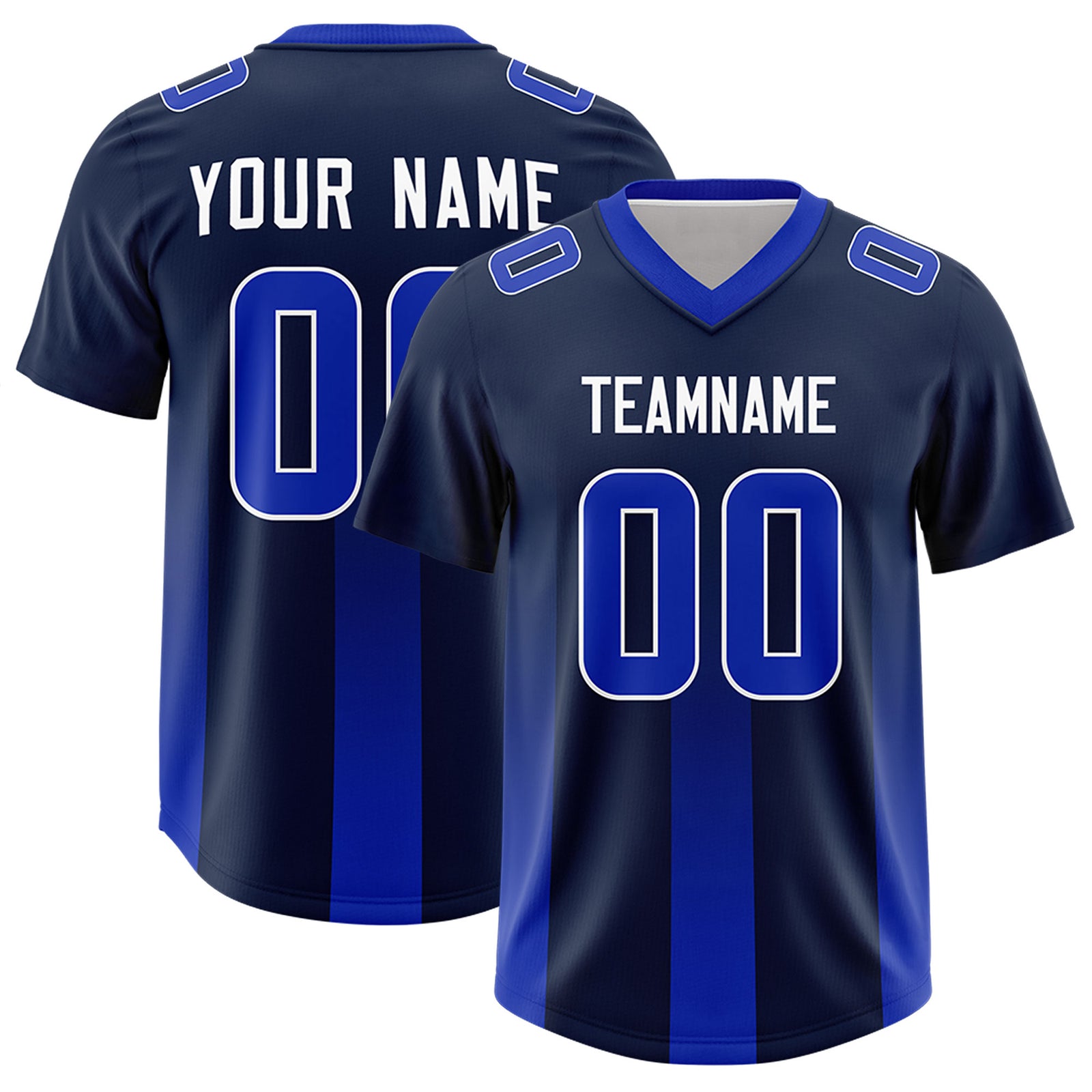 Custom Navy Royal Vertical Width Stripe Gradient Fashion Personalized Team Football Jersey