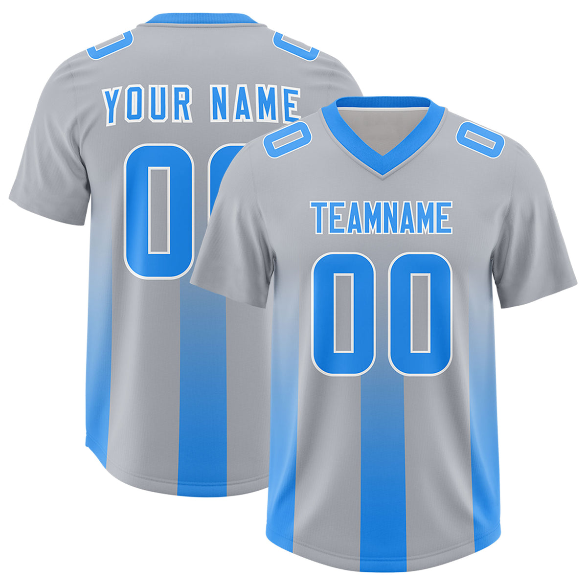 Custom Gray Light Blue Vertical Width Stripe Gradient Fashion Personalized Team Football Jersey