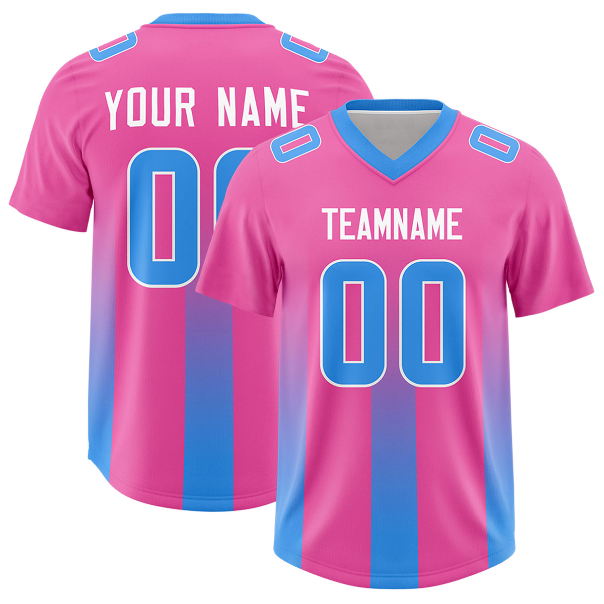 Custom Pink Light Blue Vertical Width Stripe Gradient Fashion Personalized Team Football Jersey