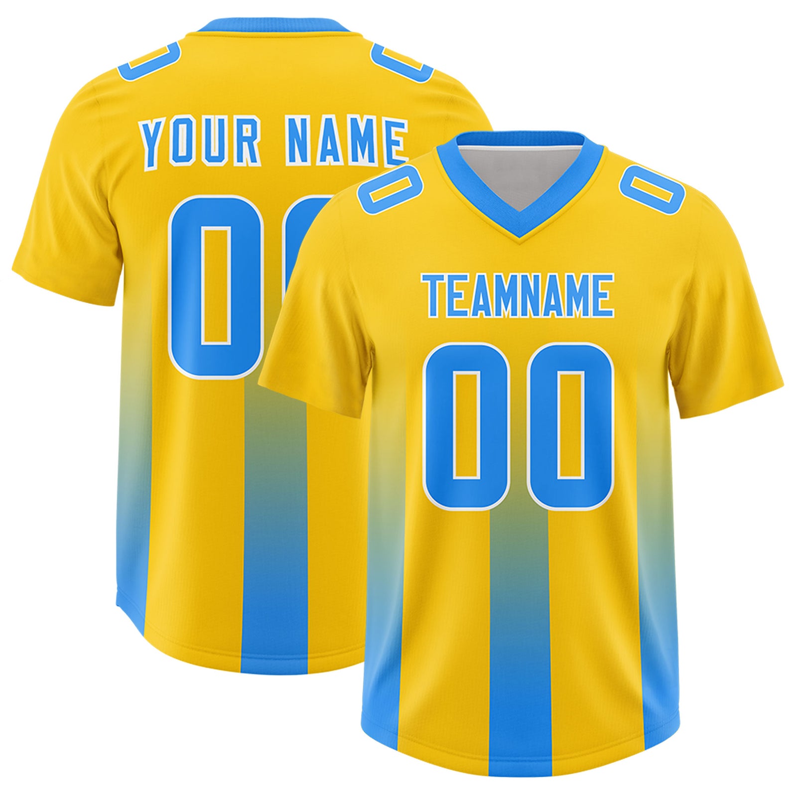 Custom Yellow Light Blue Vertical Width Stripe Gradient Fashion Personalized Team Football Jersey
