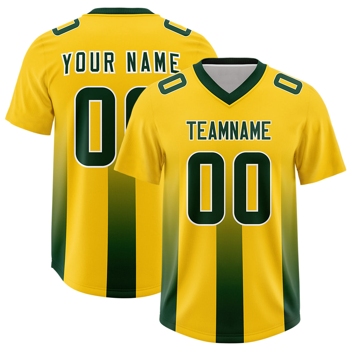 Custom Yellow Green Vertical Width Stripe Gradient Fashion Personalized Team Football Jersey